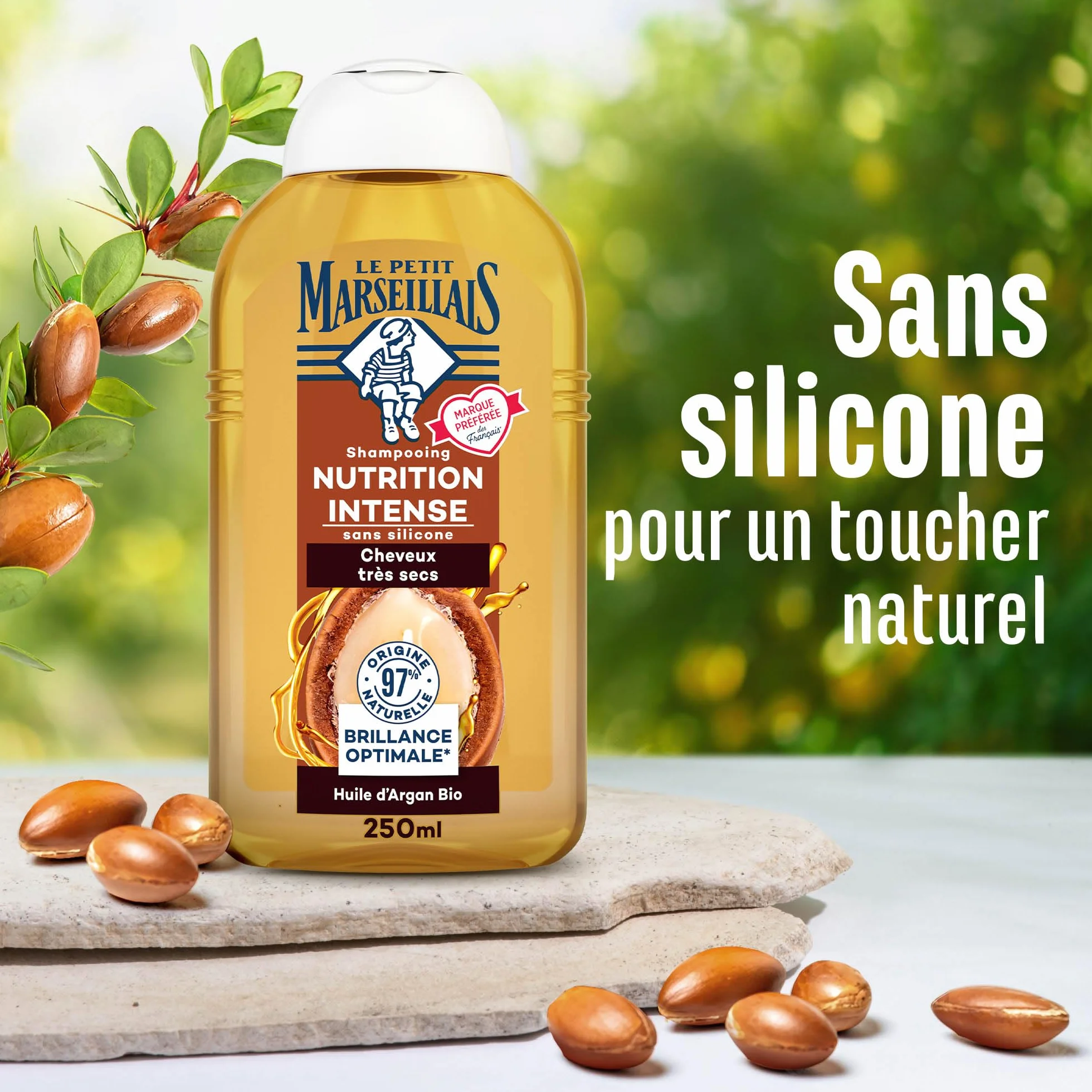 Le Petit Marseillais Shampooing Nutrition Intense Huile d'Argan Bio 250 ml Shampoing sans silicone cheveux très secs