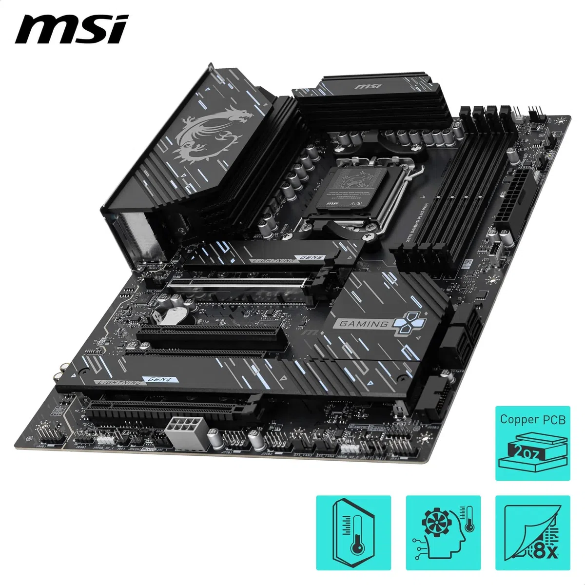 MSI X870E Gaming Plus Carte mère WiFi, ATX - Prend en charge les processeurs AMD Ryzen 9000/8000/7000, AM5-60A SPS VRM, DDR5 Memory Boost 8200+ MT/s (OC), PCIe 5.0 x16 & 4.0 x4, M.2 Gen5, Wi-Fi 7, 5G