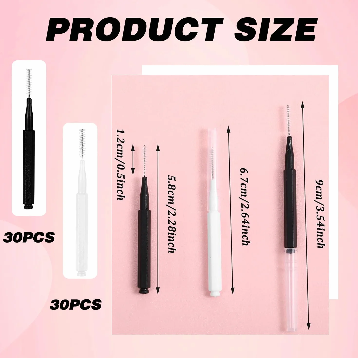 Lot de 60 micro-brosses à sourcils | Brosse à cils avec capuchon | Mini-brosse à cils pour extensions de cils (noir, blanc)