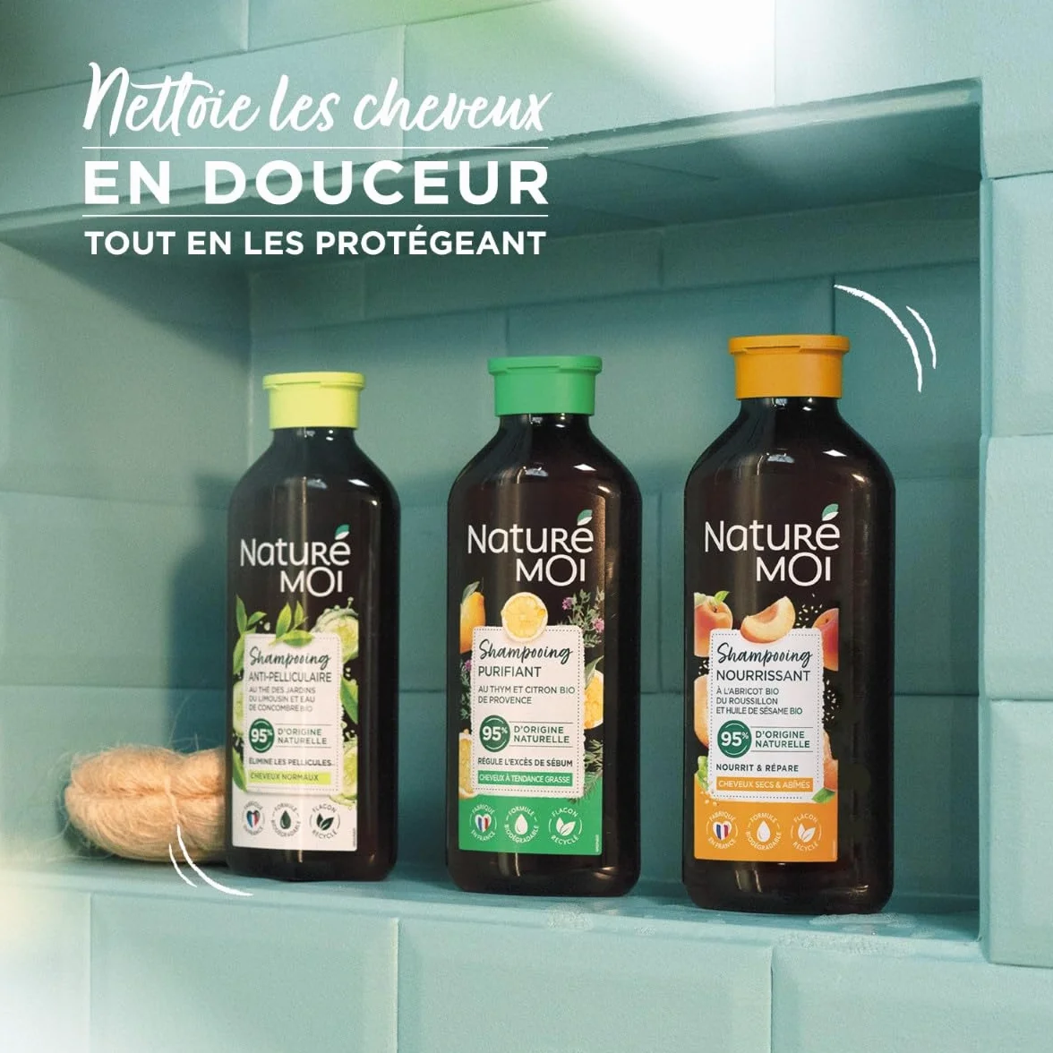 Naturé Moi Shampooing Antipelliculaire Sans Sulfate 250 ml Thé Eau de Concombre Bio 95% d'Origine Naturelle Fabriqué en France