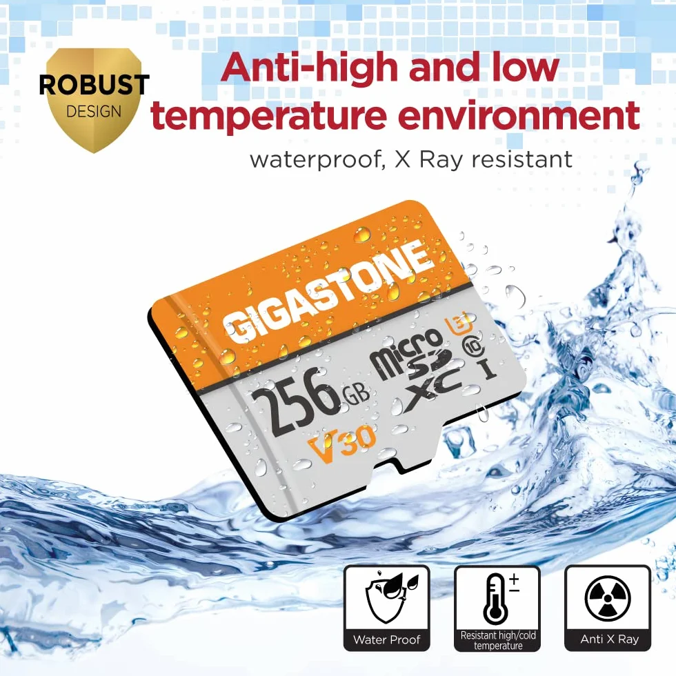 GIGASTONE Lot de 2 Cartes Micro SD 256 Go 4K Video Pro, caméra de Surveillance, caméra d'action, Drone, Carte mémoire MicoSDXC UHS-I V30 Classe 10 100 Mo/s