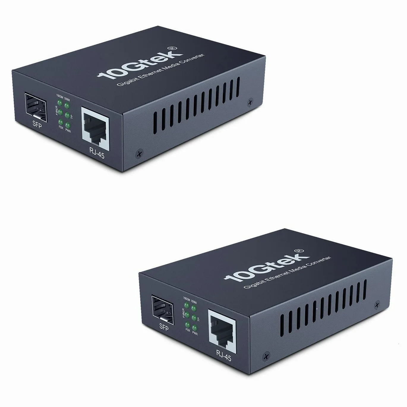 Lot de 2 convertisseurs de média Gigabit SFP vers RJ45, convertisseur fibre vers Ethernet, port RJ45 10/100/1000 Mbps vers port SFP à fibre ouverte 1000 Mbps, jusqu'à 120 km, auto-négociation, boîtier