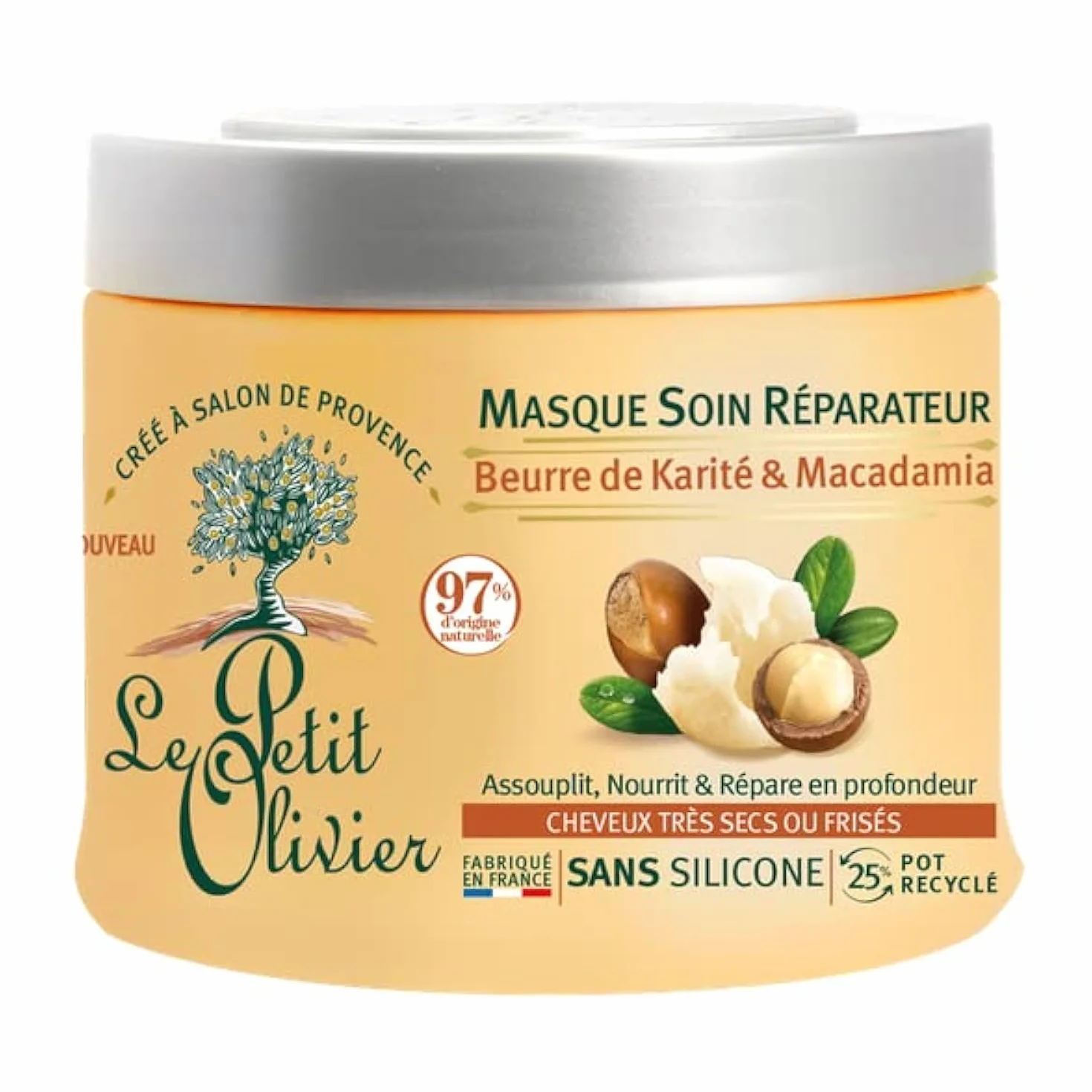 LE PETIT OLIVIER Masque Soin Réparateur Karité & Macadamia Cheveux Secs ou Frisés Sans Silicone 330 ml