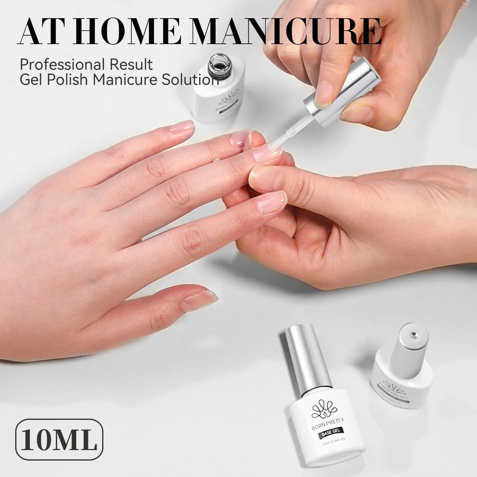 BORN PRETTY Top Coat Vernis Semi Permanent Base et Top Coat Ongles Gel Longue Tenue 2 x 10ml Lampe UV LED Nécessaire