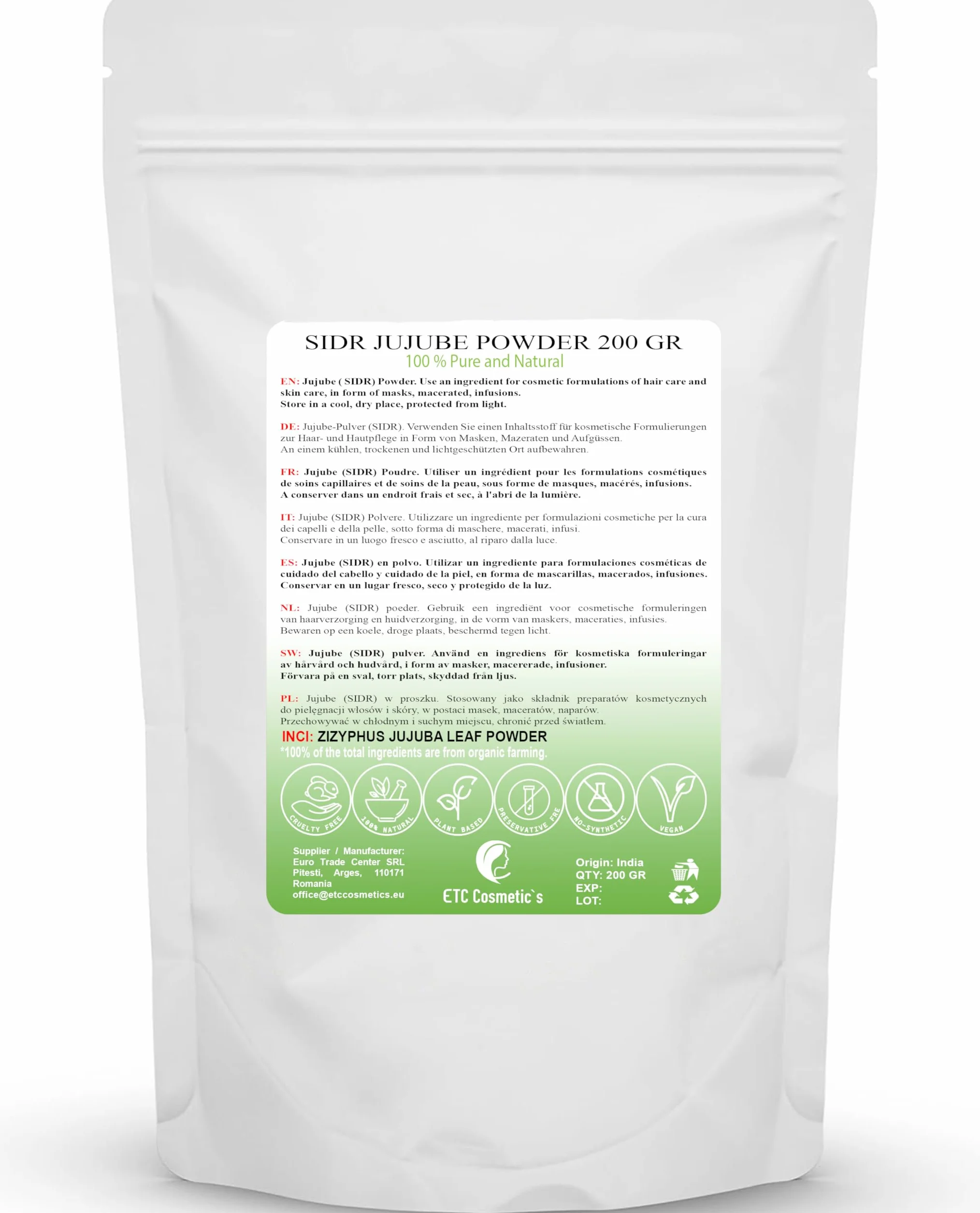 Poudre de SIDR JUJUBIER 200gr nettoyante naturelle pour cheveux fins faibles abîmés 100% pur