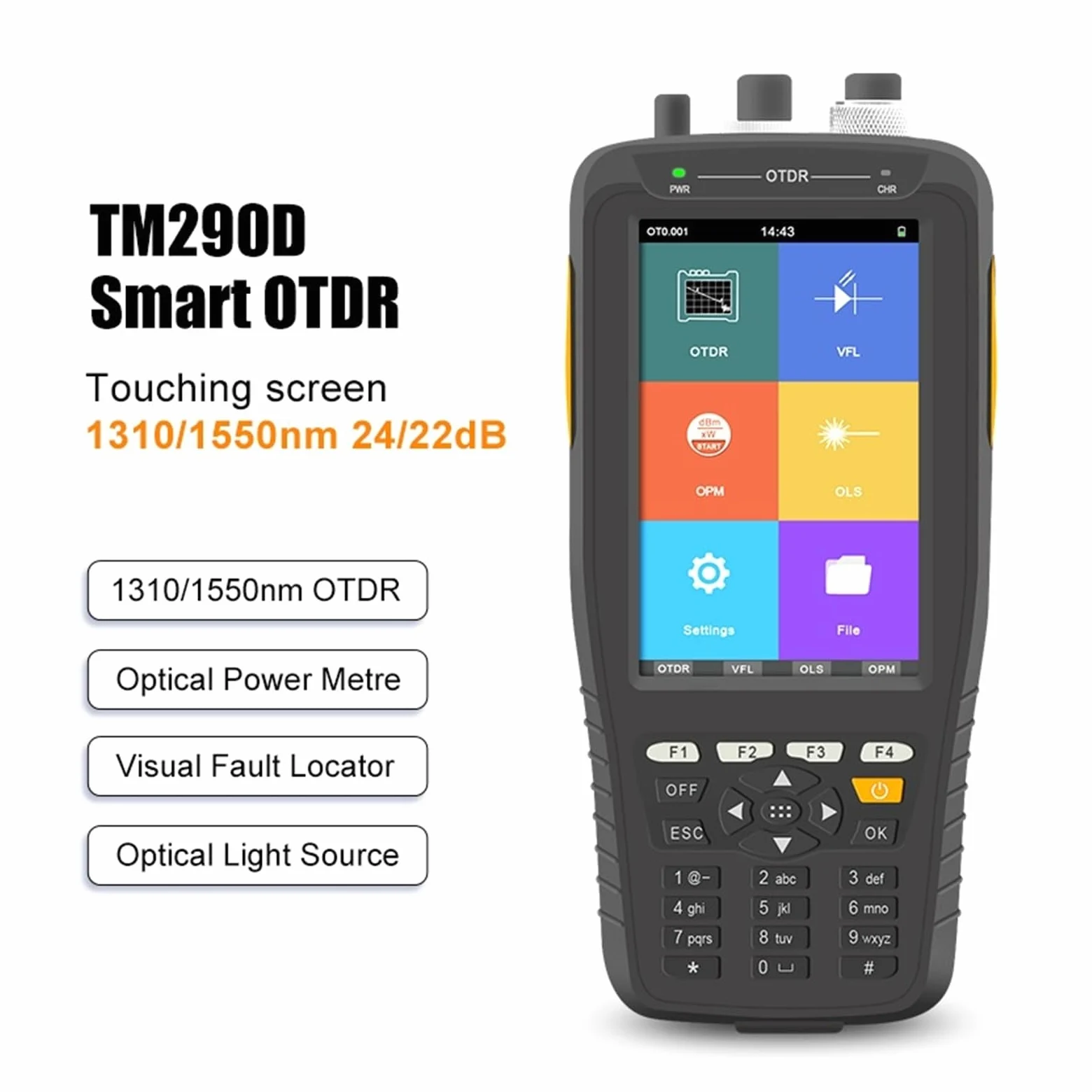 Testeur OTDR TM290D, écran tactile, 1310/1550nm, 60KM, réflectomètre optique dans le domaine temporel for les liaisons de Fiber optique longue distance(UPC)