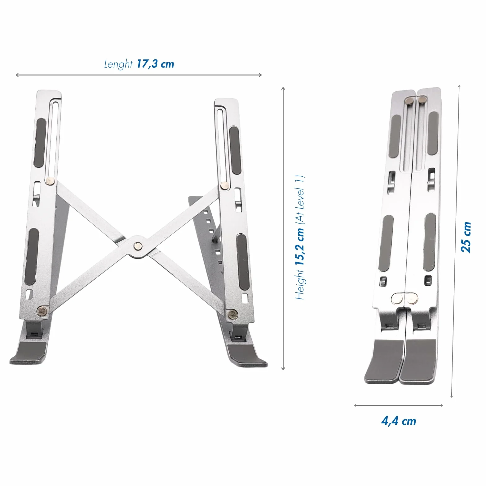 Support Ordinateur Portable Réglable 7 Niveaux Aluminium Antidérapant 13-15.6" Argent