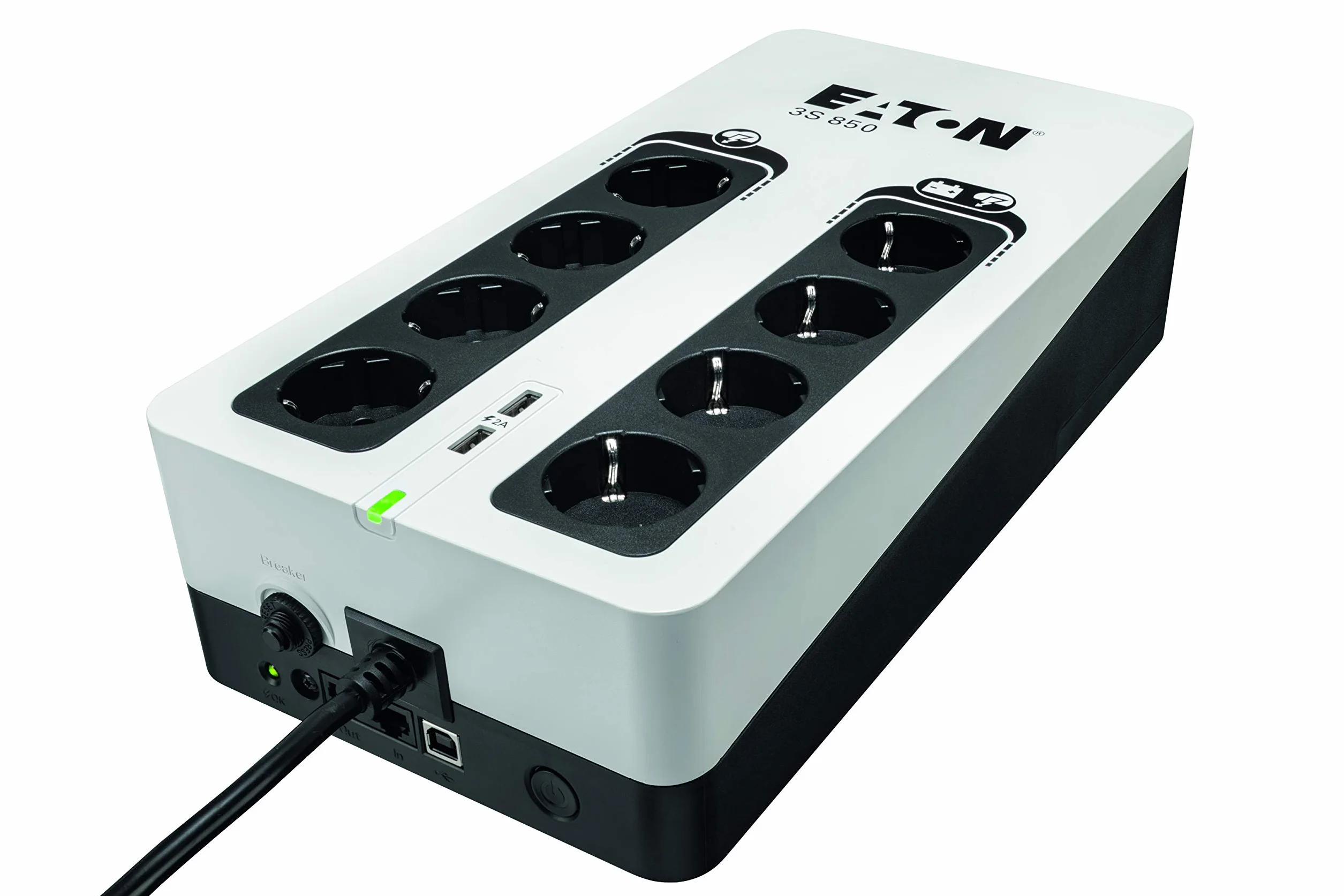 Eaton Onduleur Parafoudre 3S 850 DIN 850VA UPS Alimentation Sans Interruption USB Noir&Blanc