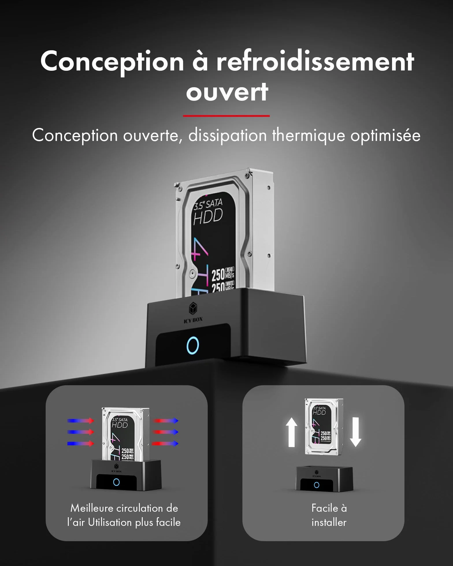 ICY Box Spade Dock IB-1123M-CU31 Station d’Accueil M.2 NVMe SATA HDD/SSD USB 3.2 Gen 2 Type-C HotSwap UASP