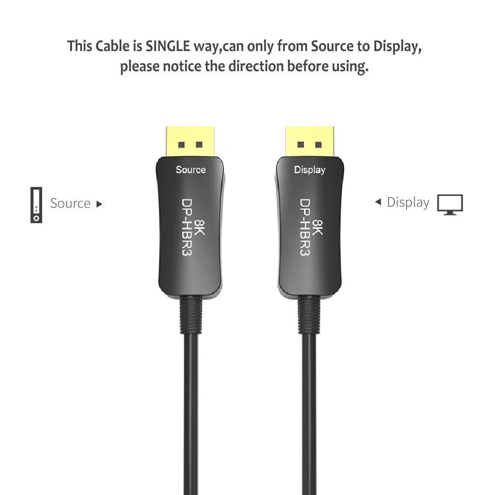 Fibre câble DP vers DP mâle vers mâle 32 GBIT/S High Speed 8K@60Hz 4K@140hz, DP1.4 Display Port pour téléviseur HD Grand Jeu Vidéoprojecteur, PC hôte, Carte Graphique mètres 1,5 mètres