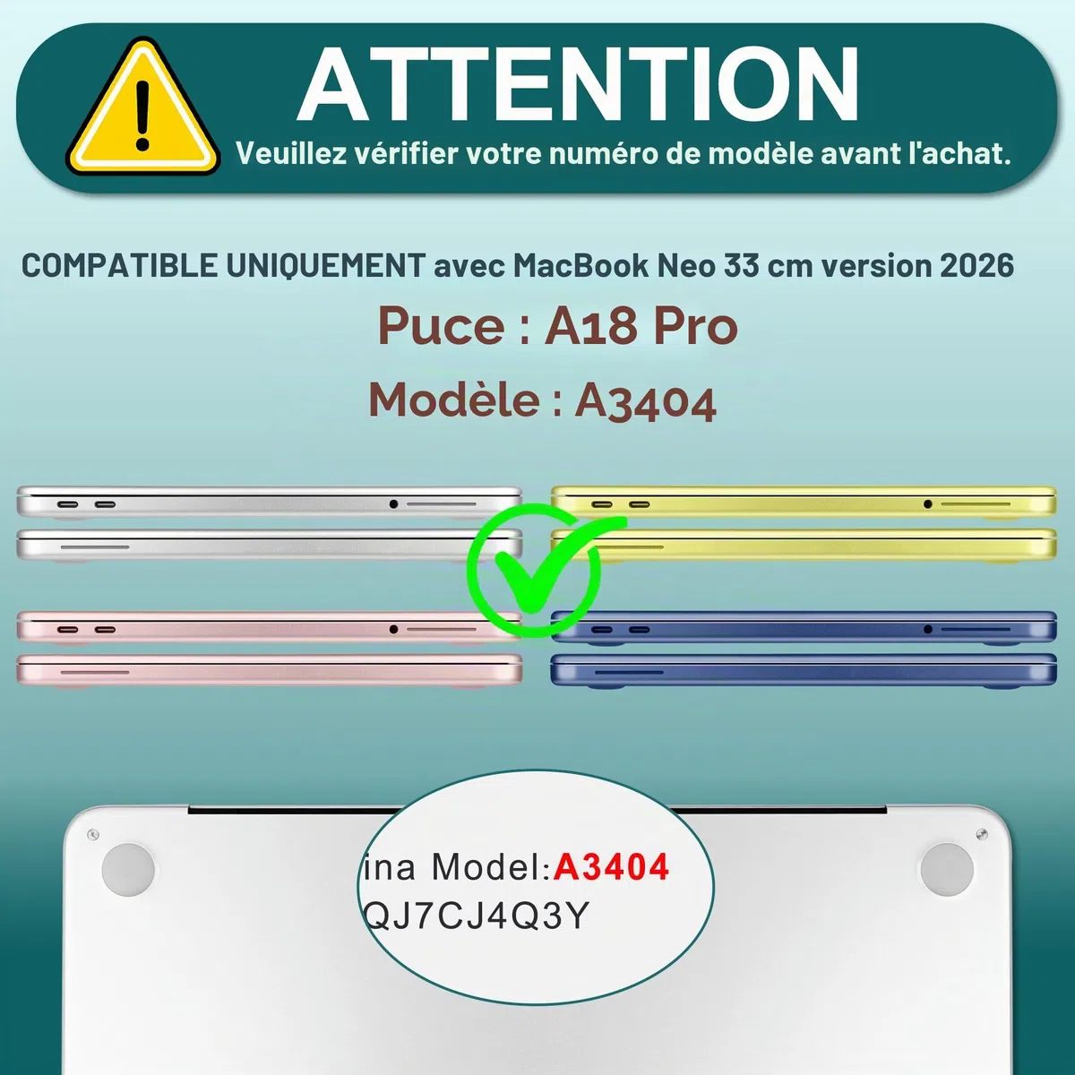 Batianda Coque transparente 4 en 1 pour MacBook Neo 13" version 2026, modèle A3404, coque rigide ultra fine haute transparence avec protection pour clavier, protecteur d'écran, adaptateur USB-C