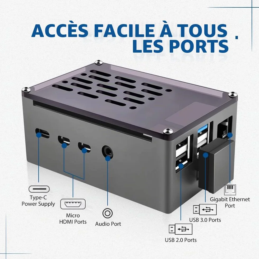 GeeekPi Boîtier NAS Raspberry Pi 4 en aluminium avec ventilateur PWM et adaptateur SSD M.2 SATA