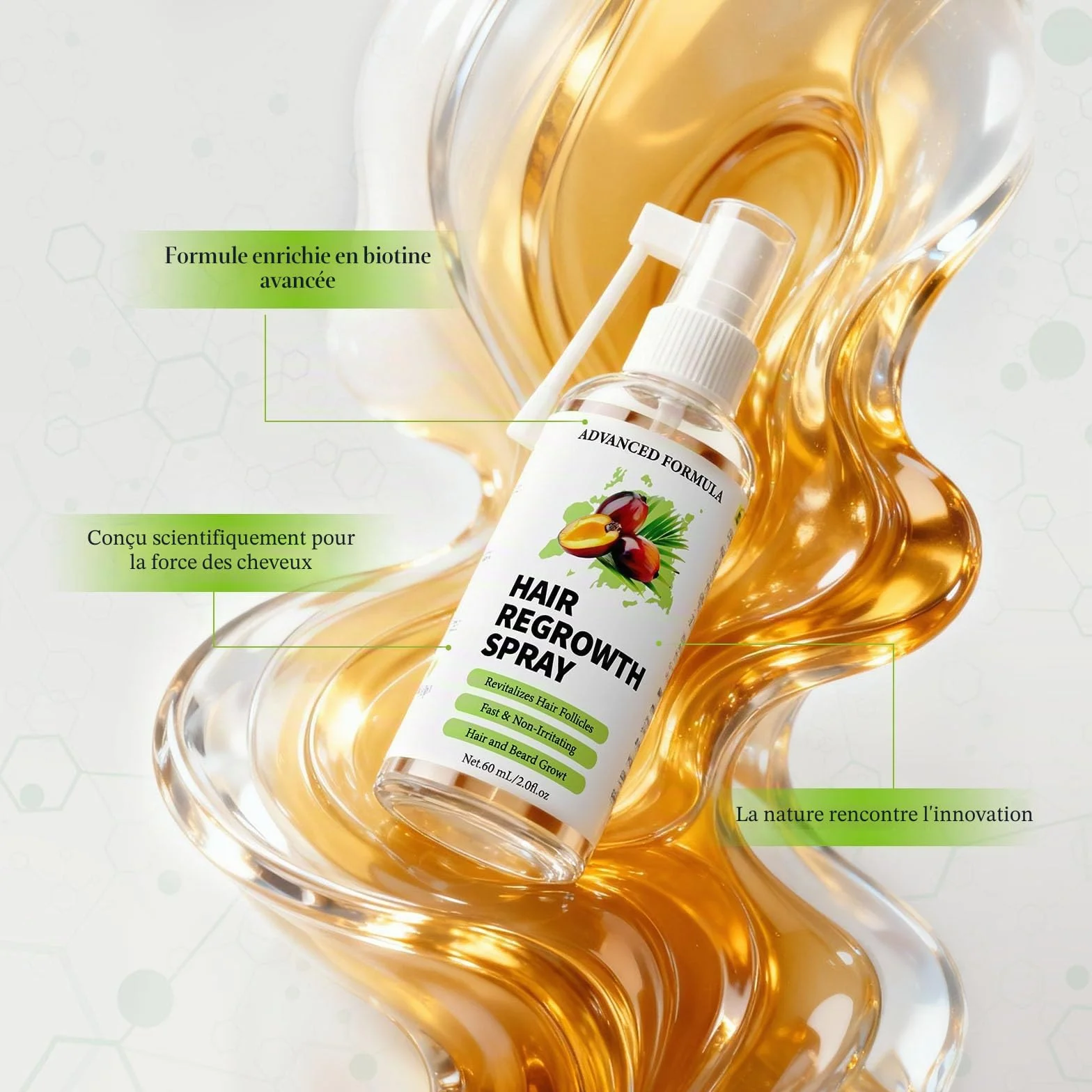 Huile De Ricin/Romarin/Batana 3 En 1 Pousse Cheveux Rapide, Booster Croissance Cheveux, Renforce Racines, 60 ml