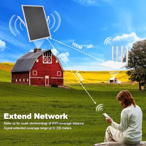 Extension WiFi Solaire Booster de Signal, Répéteur WiFi 2.4G avec Panneau Solaire 15W et Batterie 25000mAh, Longue Portée 328.1ft, Connectez 15 utilisateurs, pour Camping, RV