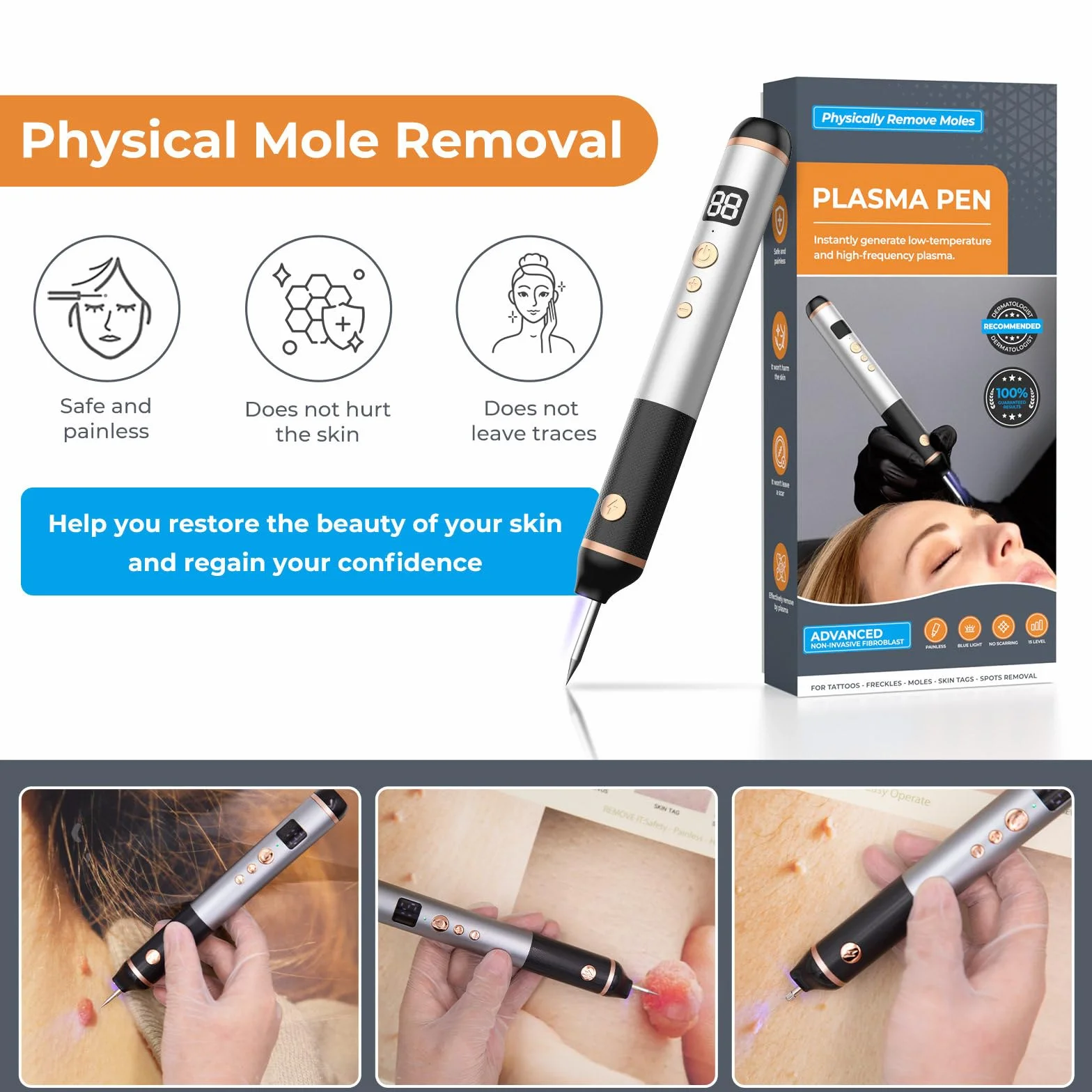 Stylo Plasma à 15 Niveaux pour Éliminer Acrochordons, Taches, Grains de Beauté, Verrues