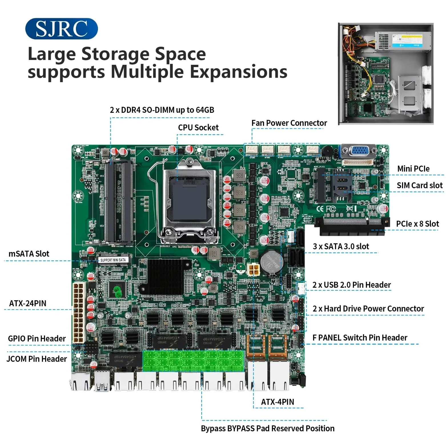SJRC Pare-feu 19" Core i7 7700, LGA 1151, routeur PC 1U pour serveur VPN, rack 19" OPNsense Appliance avec 8 x i226V 2.5GbE LAN, DDR4 16 Go de RAM 256 Go SSD, VGA