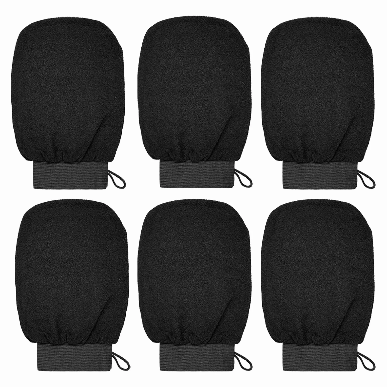 KEYRI Gant Exfoliant Corps 6 Pièces pour Femmes Hommes Enfant Doux Gants Gommage Corps Visage Noir