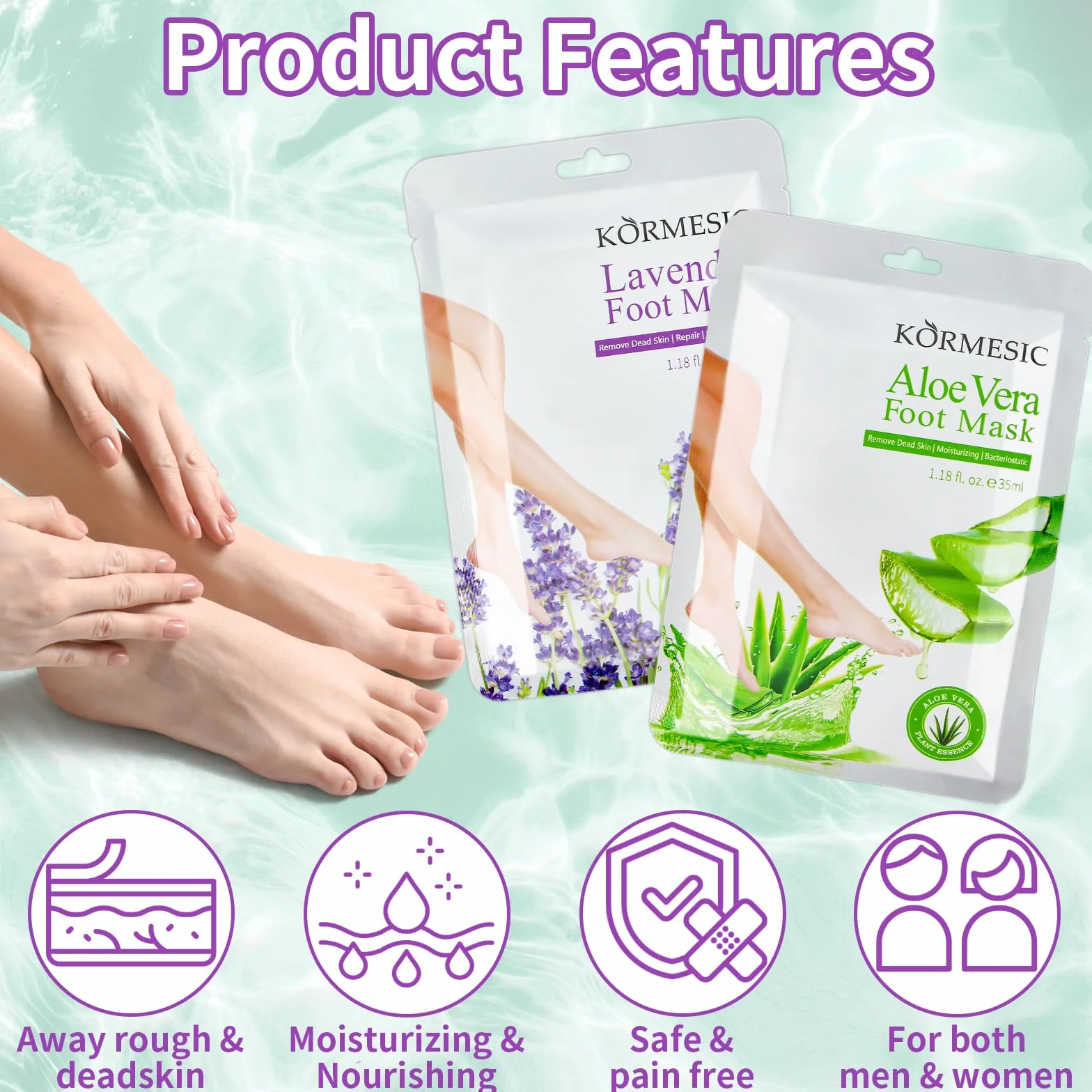 Masque Pied Exfoliant Hydratant Anti-callosités pour Femmes Hommes - 8 Paires (4 Lavande 4 Aloe Vera)
