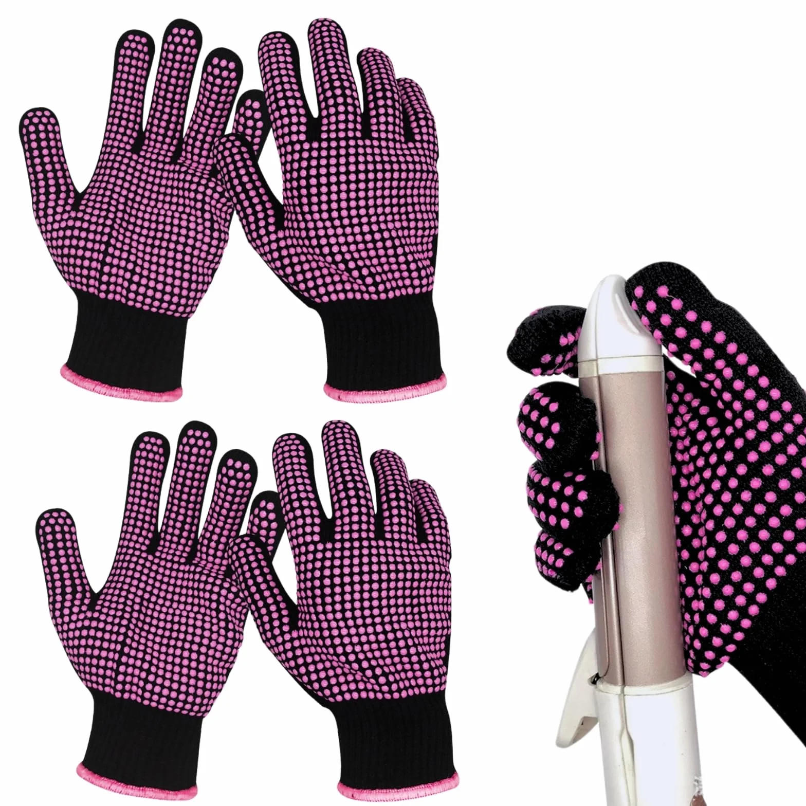 KEYRI Gants Résistants à la Chaleur Silicone pour Fer à Friser, Protection Coiffure (Rose Rouge)