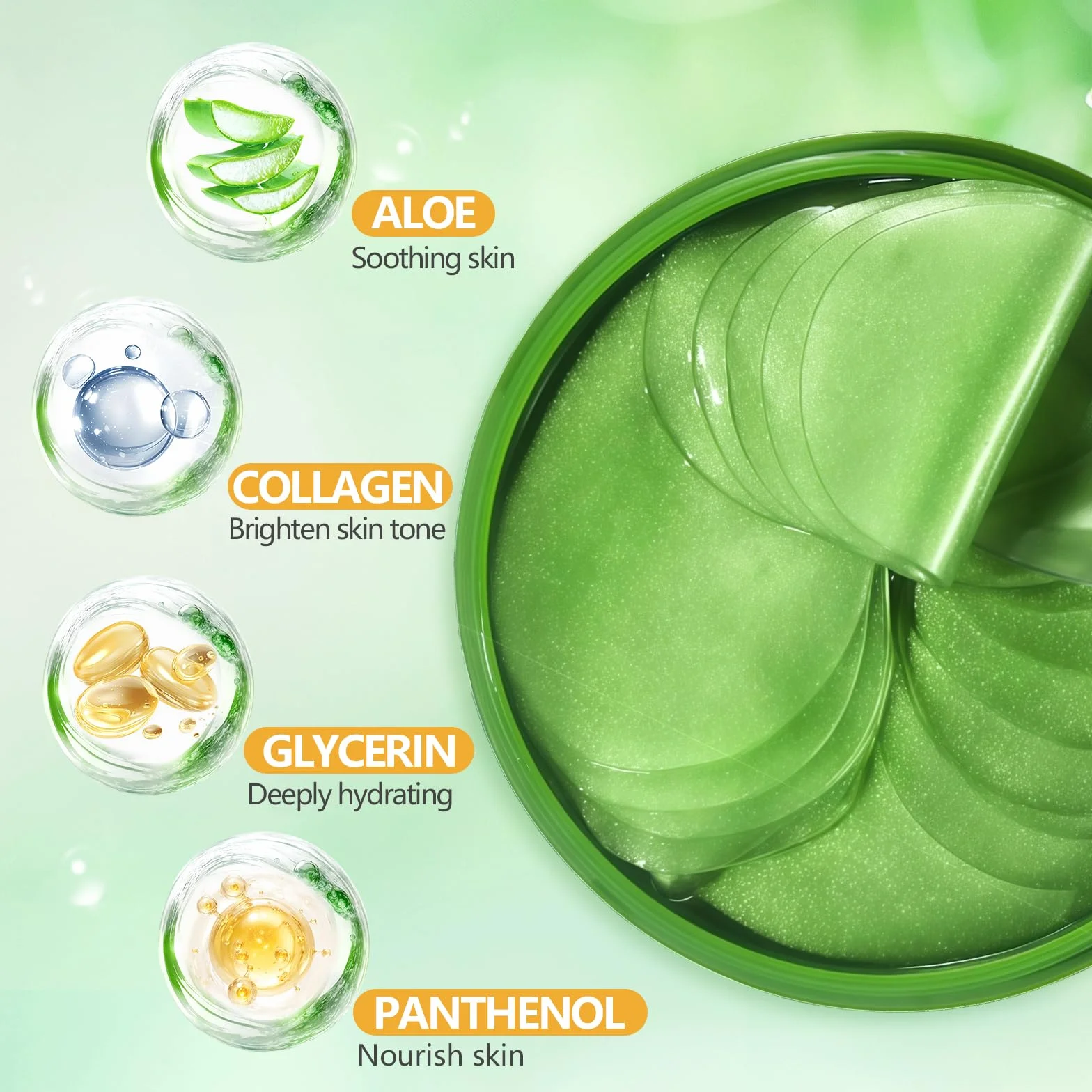 Patch Yeux Aloe Vera Acide Hyaluronique Collagène 60 Pièces Anti Cernes Poches Rides