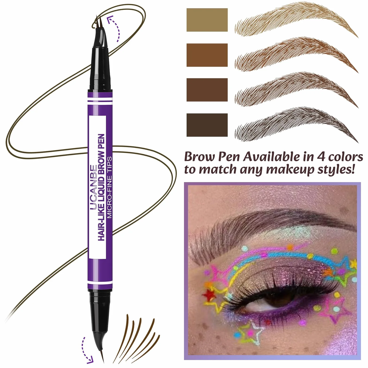 UCANBE Stylo Sourcils 2-en-1 Effet Microblading Waterproof Longue Tenue 24H Pointe Fourchette Précise Brun clair