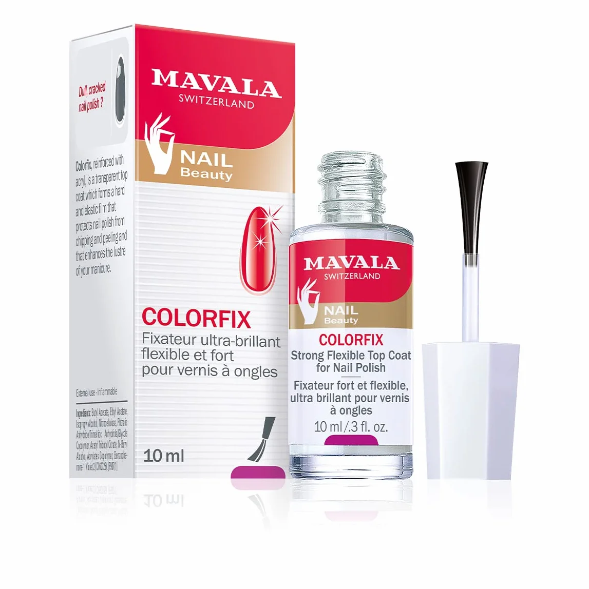 Mavala Colorfix Ultra-Brillant Top Coat Transparent Renforcé Acryl Dur et Flexible Protection Durable contre l’Écaillement 10ml