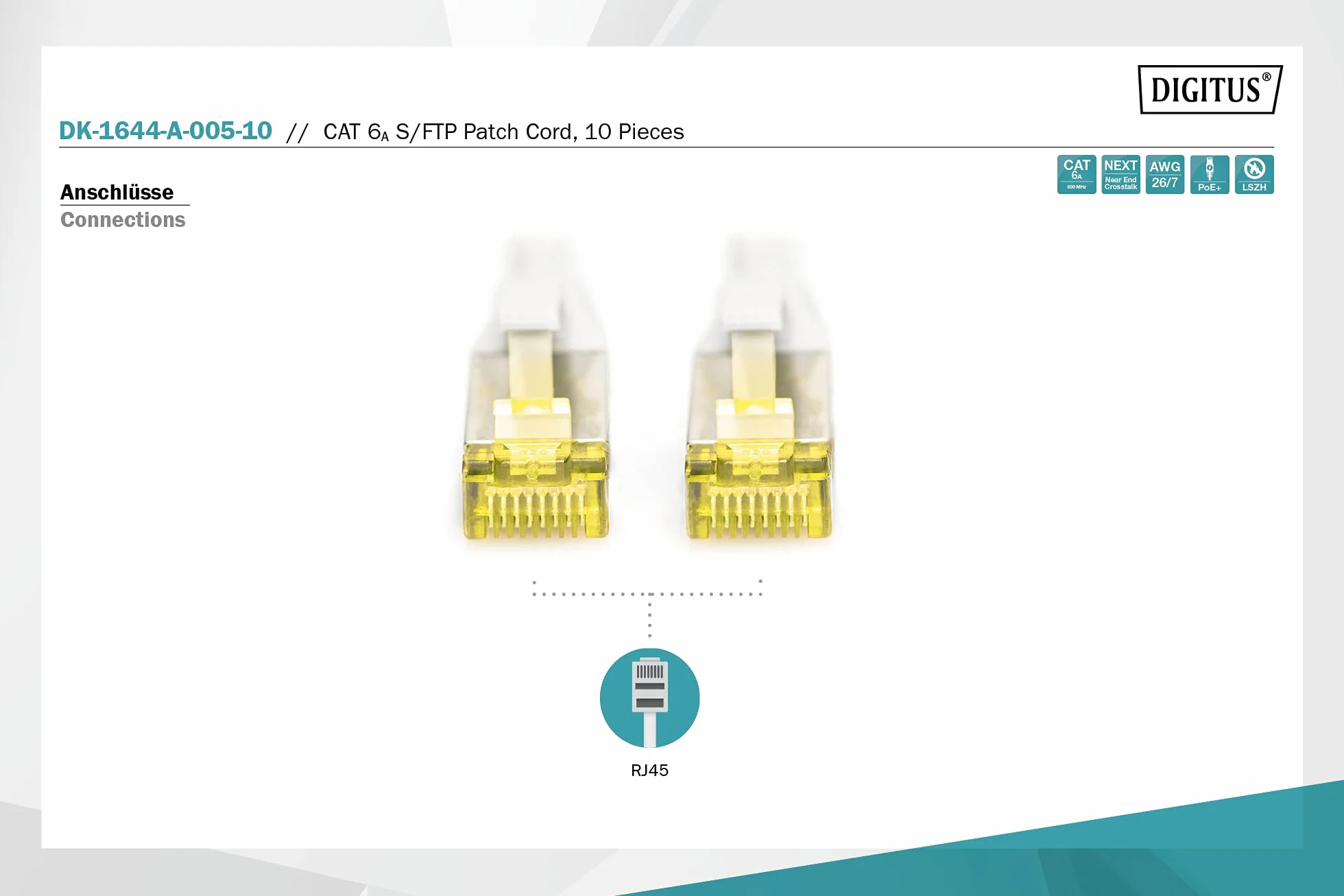 DIGITUS Câble LAN Cat 6A 0,5m 10 pièces RJ45 S/FTP Blindé Gris