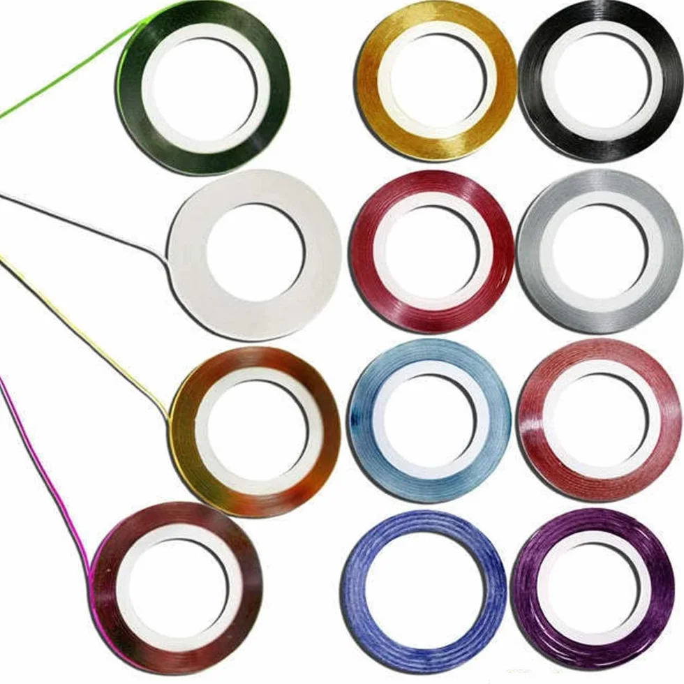 Ruban Autocollants à Ongles 32 Rouleaux Couleurs Mélangées, Accessoires Nail Art DIY Or Argent