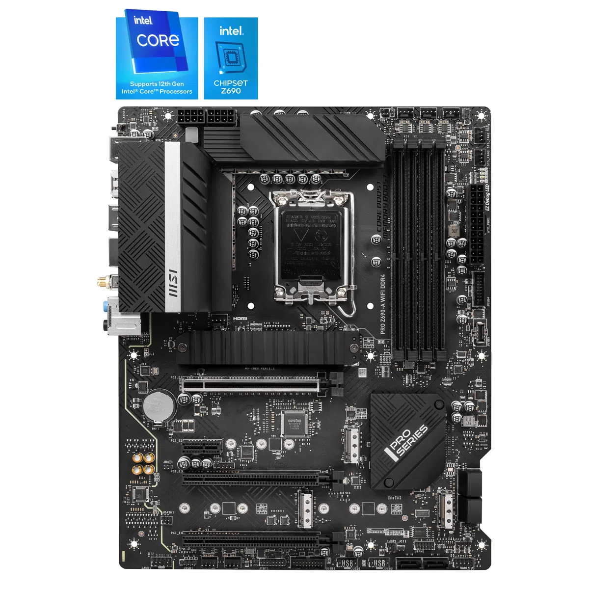 MSI Pro Z690-A WiFi DDR4 Carte Mère, ATX - pour Processeurs Intel Core 12è Gén, LGA 1700-14 Duet Rail 55A VRM, Memory Boost 5200MHz/OC, 1 x PCIe 5.0 x16, 3 x M.2 Gen4 x4, 2.5G LAN, Wi-FI 6