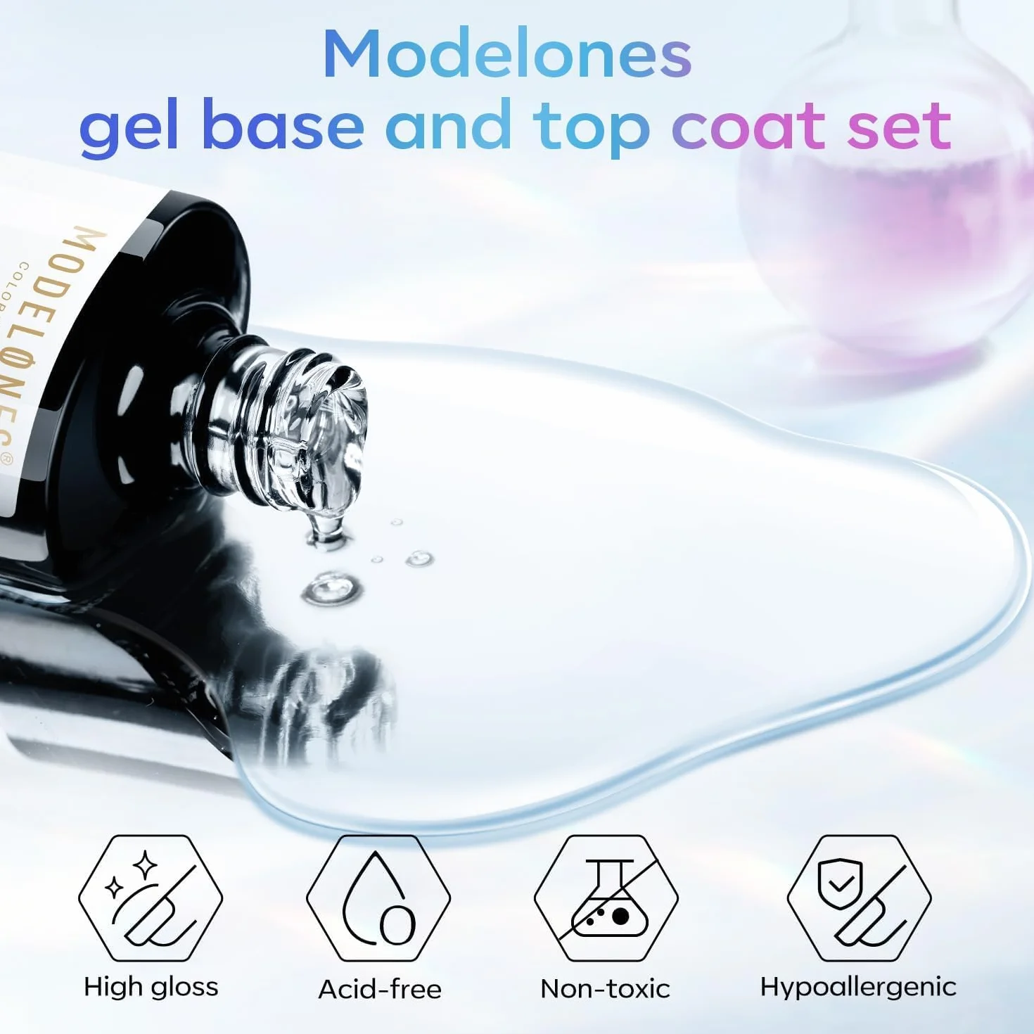 Modelones Top Coat Semi Permanent No Wipe Base et Top Coat Vernis Semi Permanent 10ML*2 Gel UV Manucure Kit