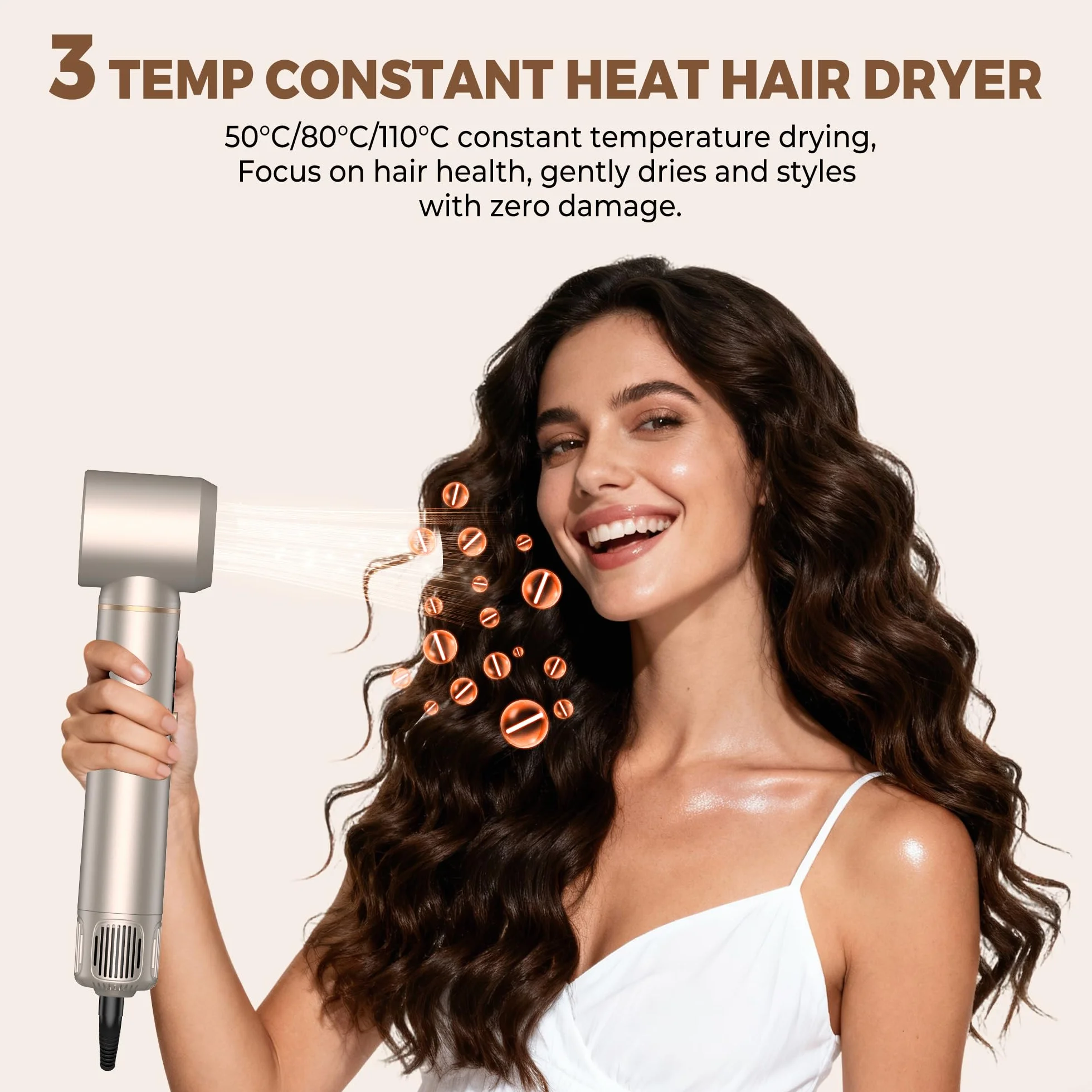 UKLISS Seche Cheveux 6 en 1 Hair Styler Brosse Soufflante Brushing LCD-Display Or