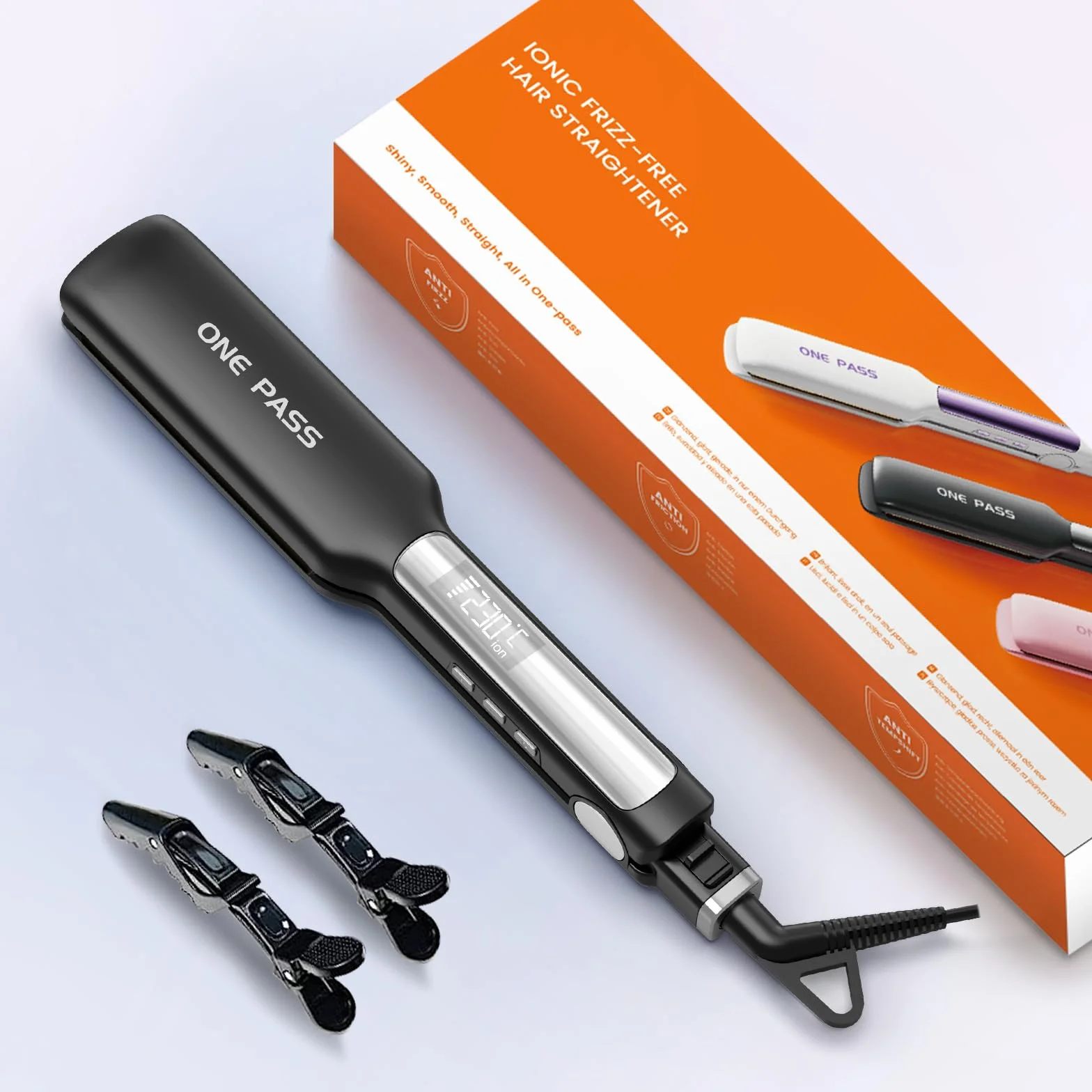 Faszin Lisseur Cheveux Plaque Large 42mm Professionnel Plaques Titane Ions Négatifs Chauffage Rapide 30s 11 Niveaux Température 130-230℃ Noir