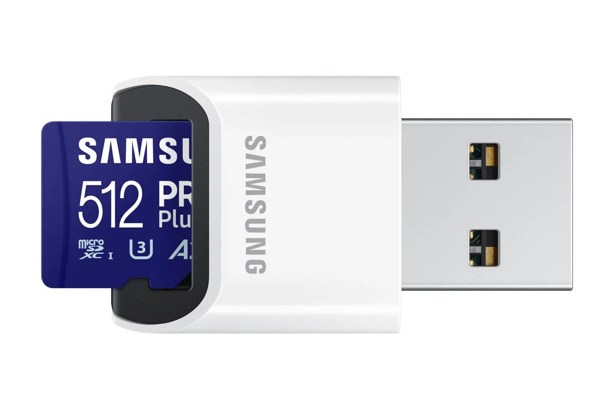 Samsung Carte Mémoire MicroSDXC, PRO Plus, 512 Go, Vitesse de Lecture jusqu’à 180 Mo/s, fournie avec Lecteur USB