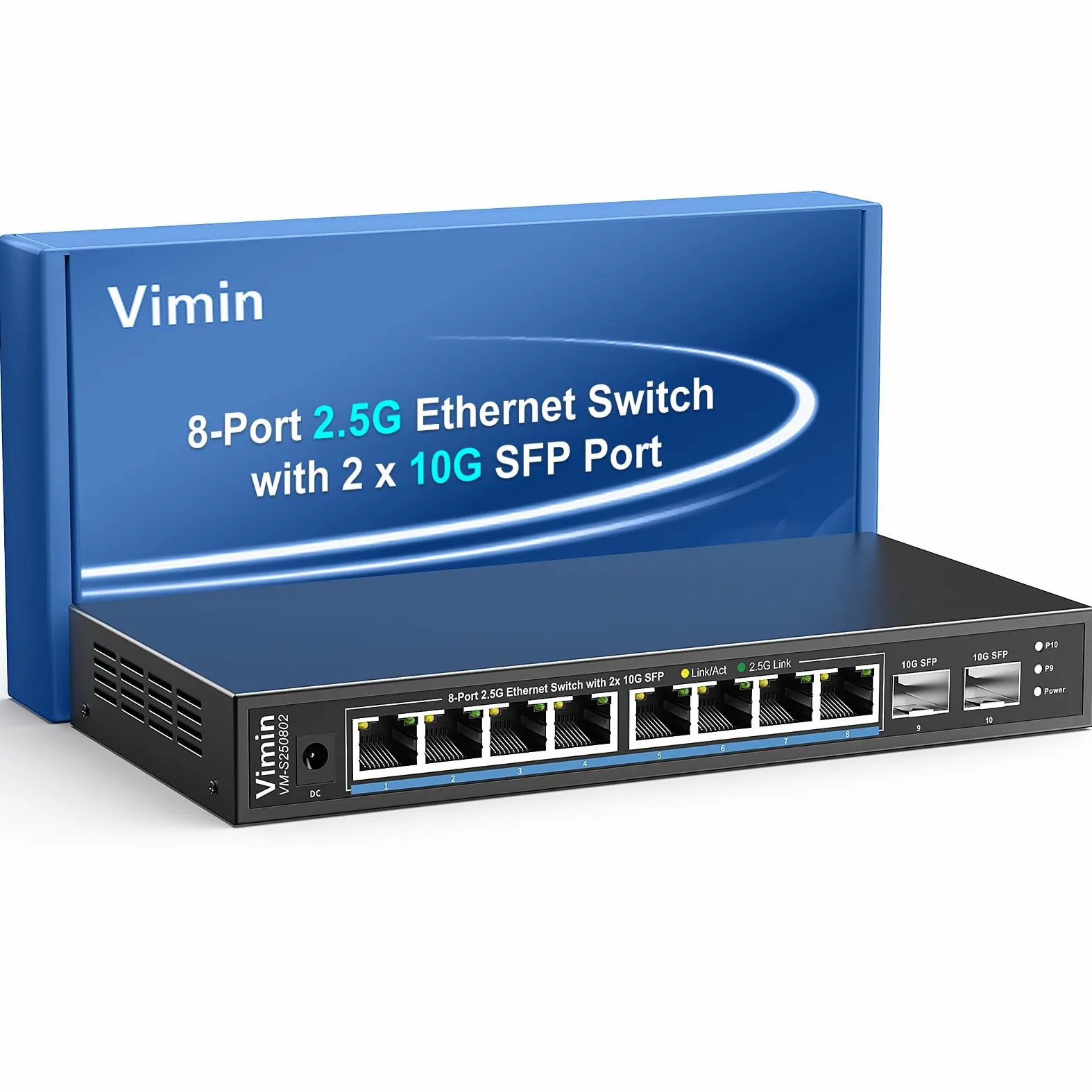 Switch Réseau Non Géré 10 Ports 2,5G, 8 Ports Ethernet 2,5Gbase-T, 2 Ports 10G SFP+, Capacité de Commutation de 80Gbps, Boîtier Métallique, Fonctionne pour NAS 2,5Gbps, Point d'Accès sans Fil et PC