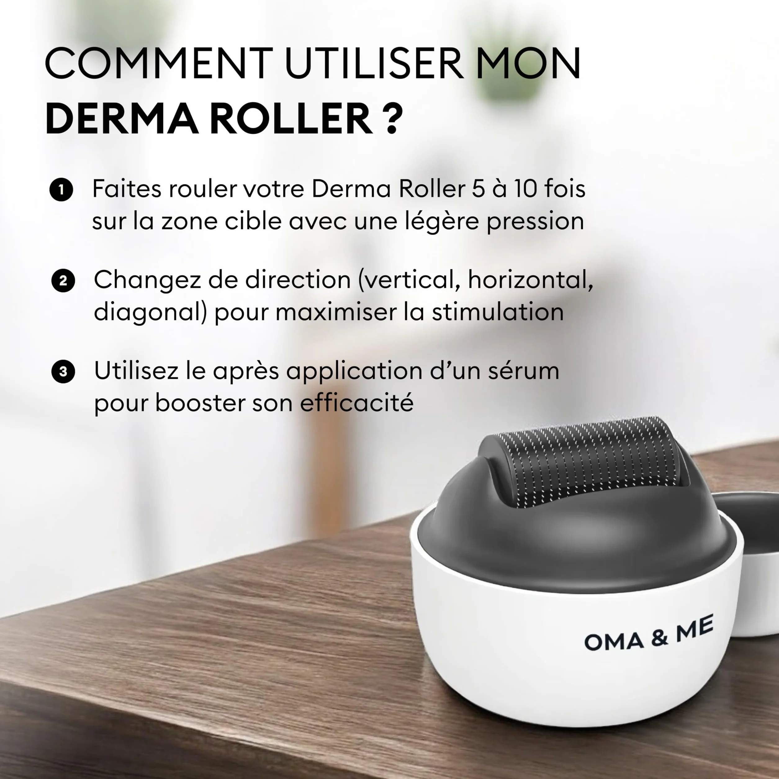 OMA & ME Derma Roller 0.5 mm Microneedling 1200 Micro-Aiguilles Stimule la Pousse des Cheveux