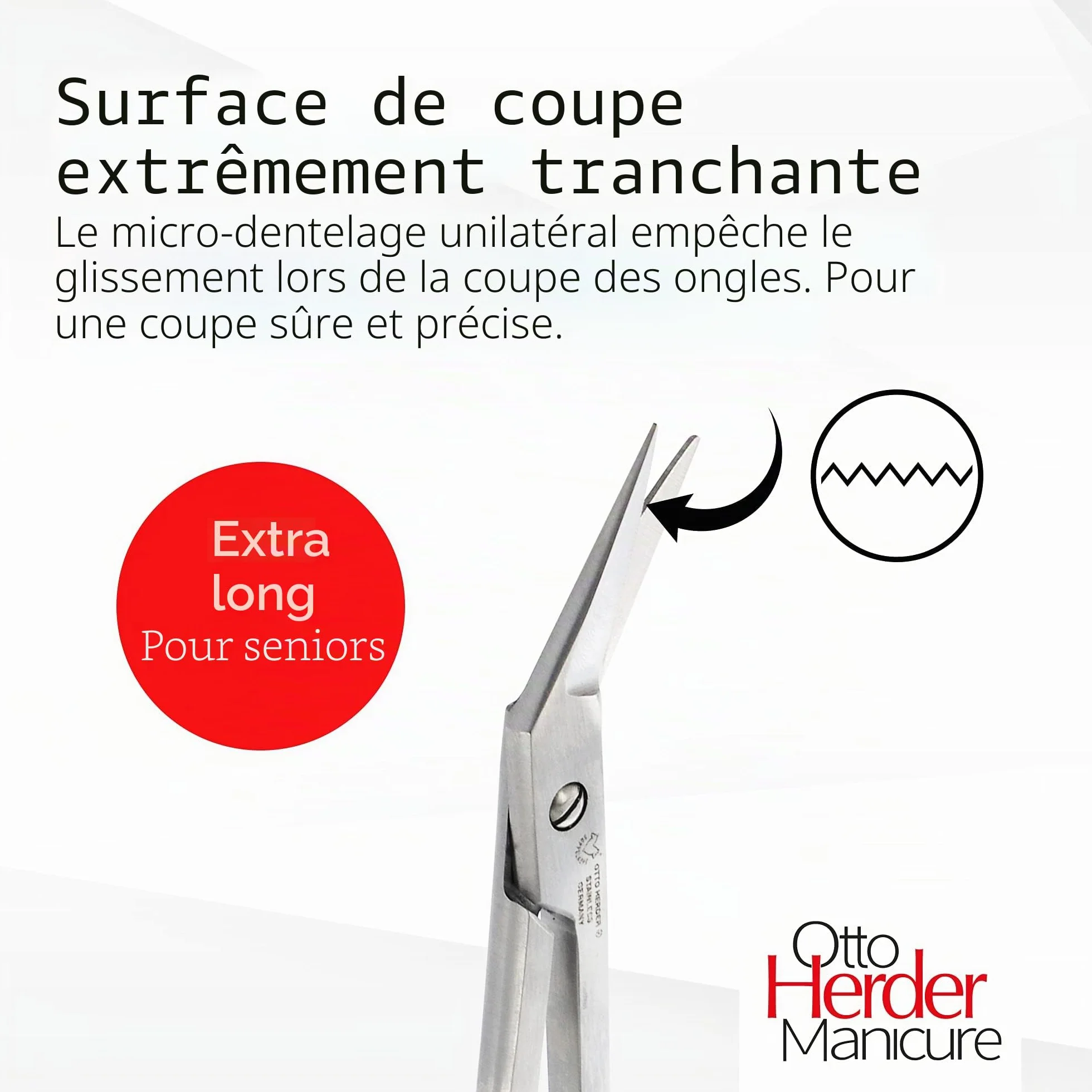 OTTO HERDER Ciseaux à ongles extra longs 19 cm acier inoxydable micro-dents unilatérales