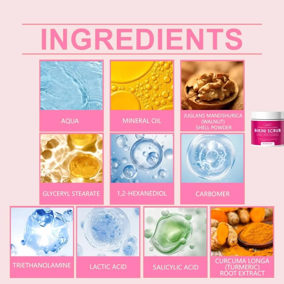 Gommage Corporel 2pcs Bikini 10% AHA+BHA Curcuma 100g Élimine Poils Incarnés