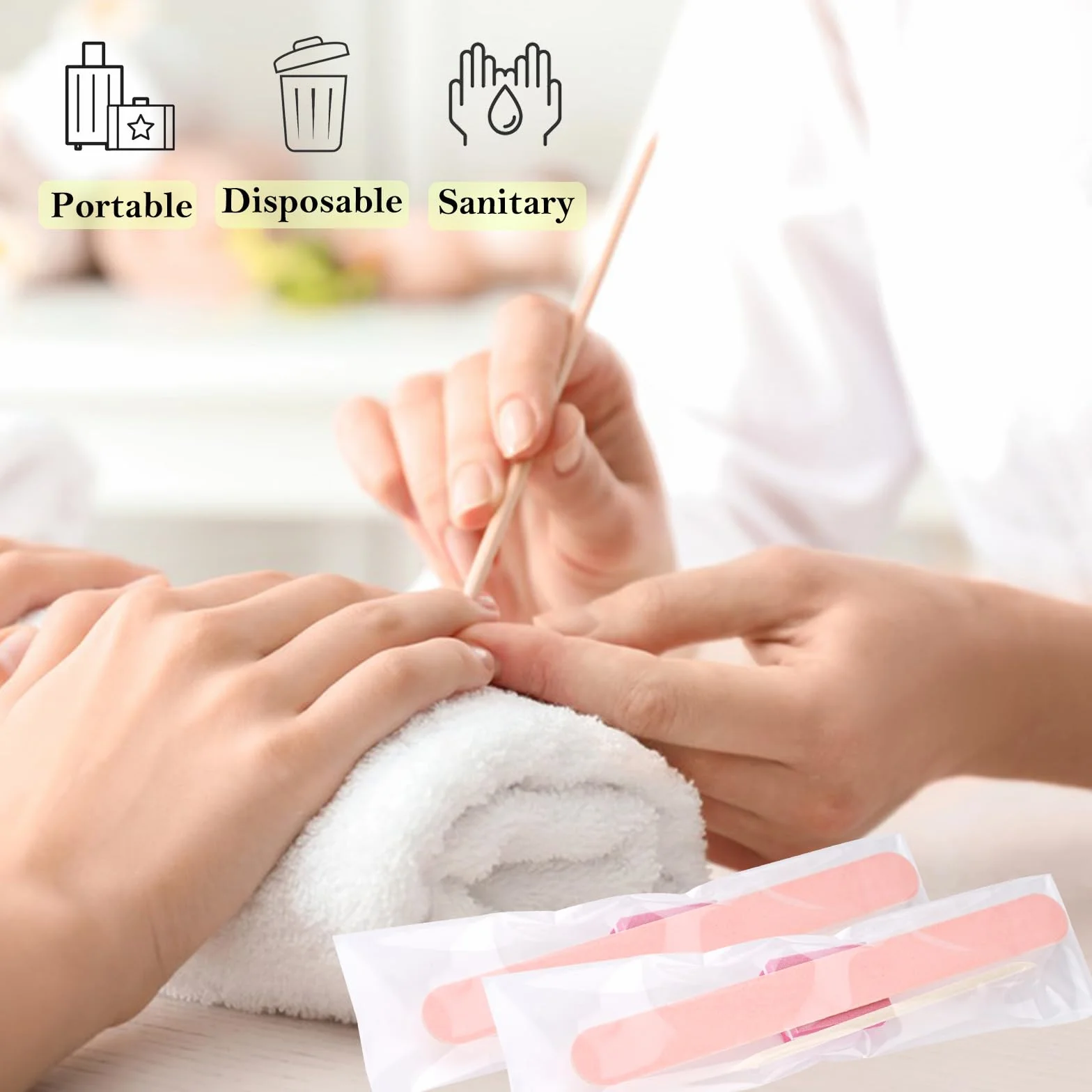 Kit de Manucure Jetable 50 pièces - Limes à Ongles, Polissoirs, Bâtonnets en Bois - Salon & Maison