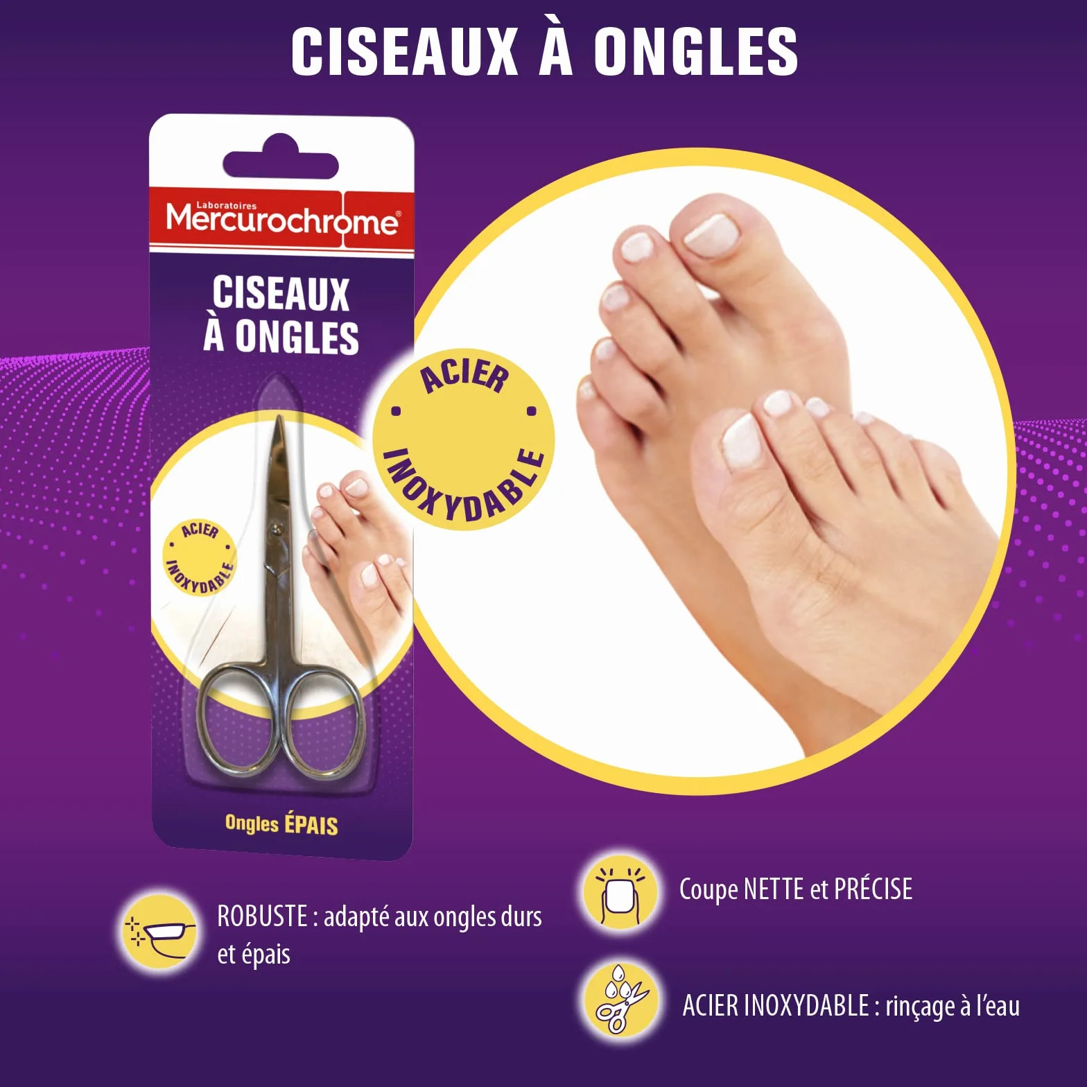 MERCUROCHROME Ciseaux à Ongles Acier Inoxydable Coupe Nette Précise Ongles durs épais