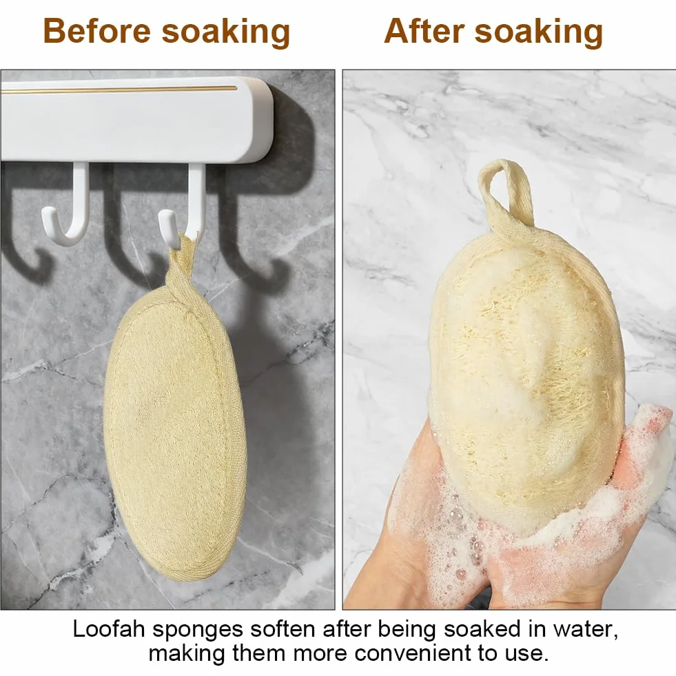 AOOWU Éponge Loofah Naturel 4PCS Luffa Back Scrubber pour Corps Bain