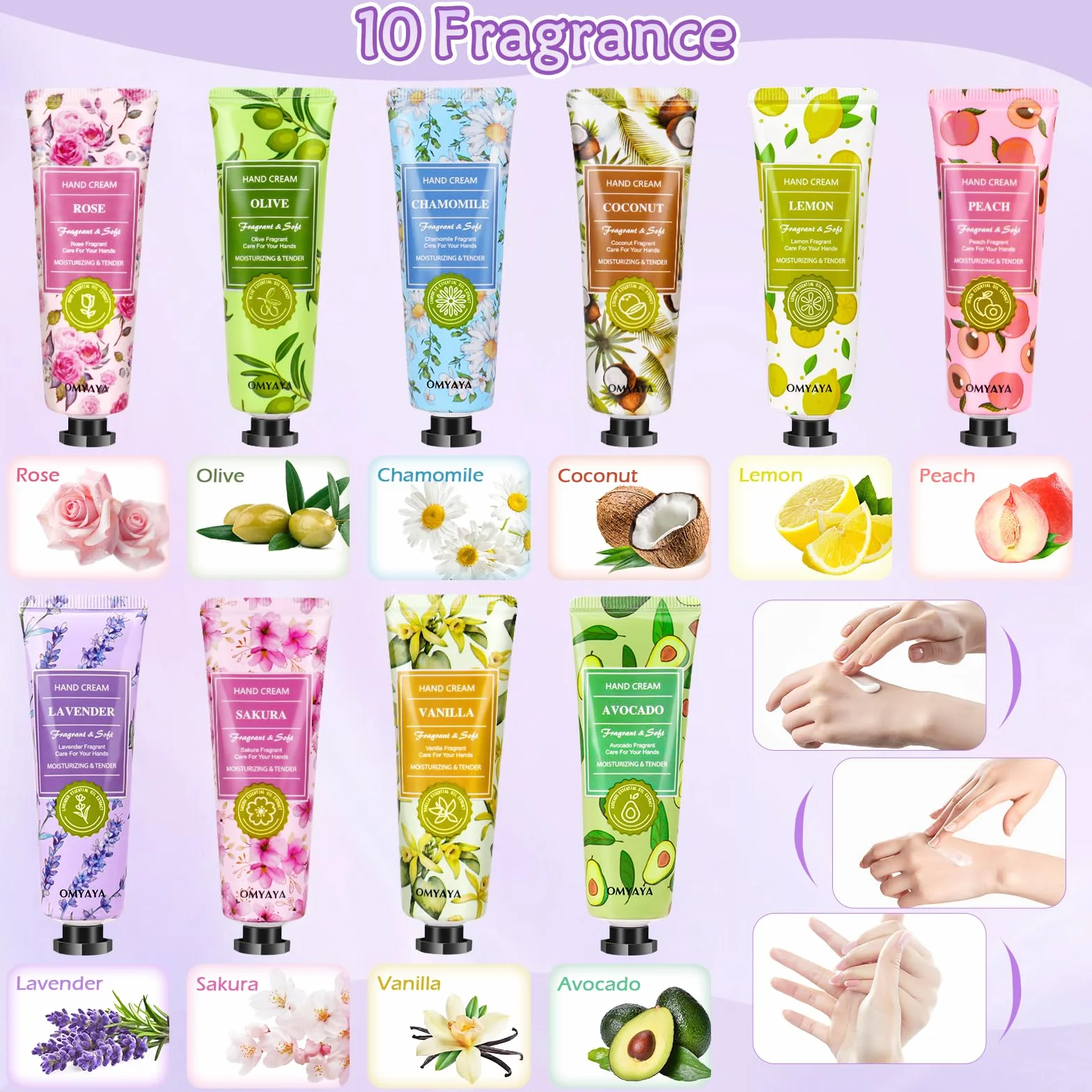 Coffret Cadeau Crème Mains 60 Lot, Mini Lotion Hydratante Parfumée pour Femme