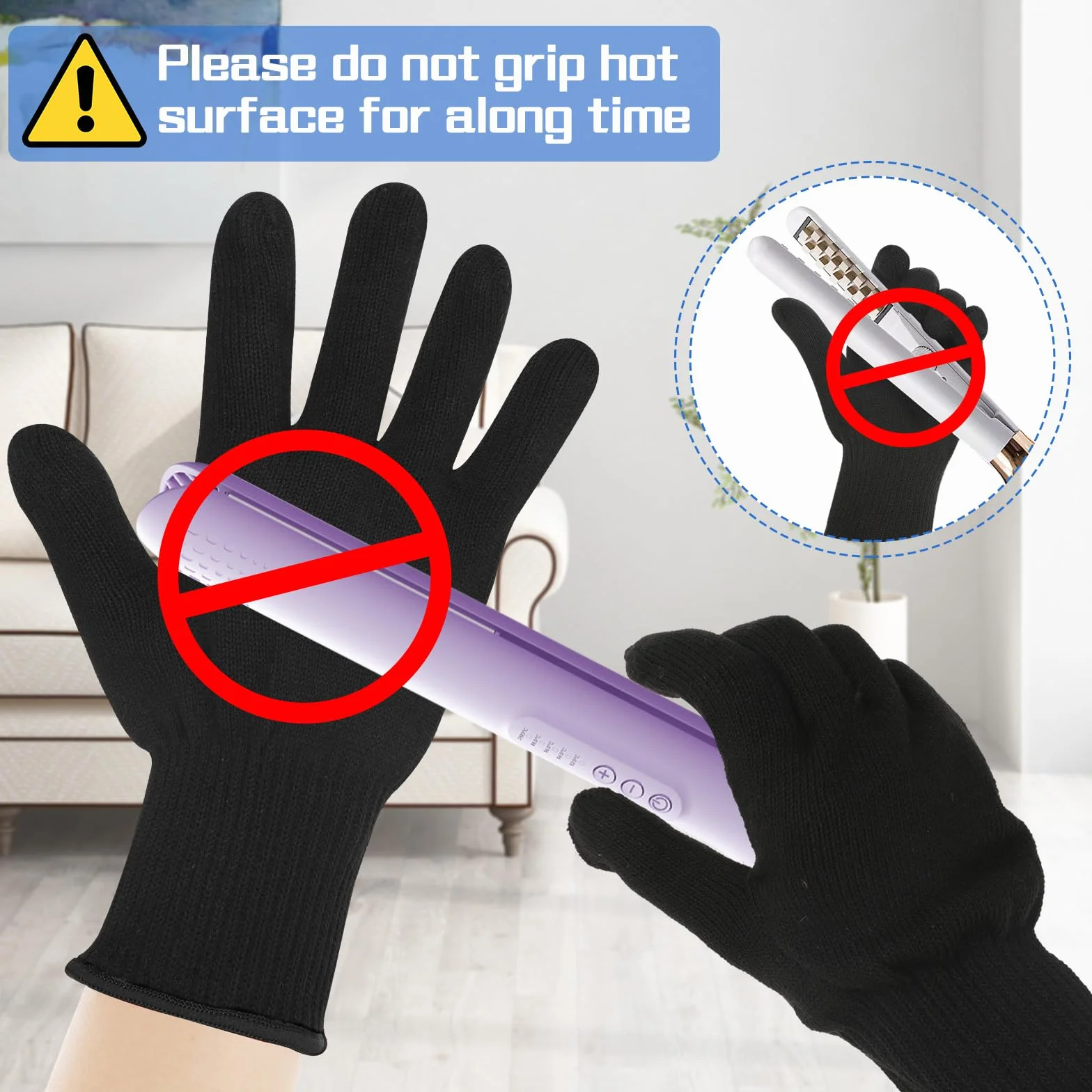 Gants résistant à la chaleur pour coiffure, fer à friser, lisser, bordure noire
