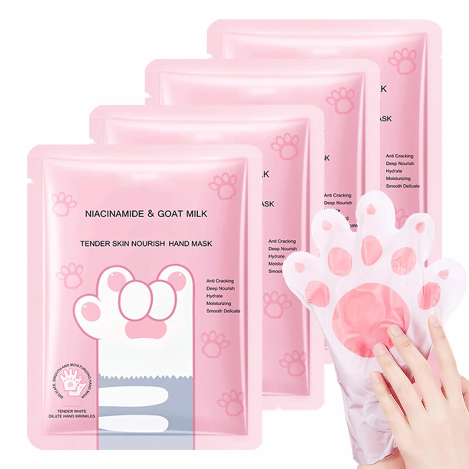 Masques pour les mains hydratants niacinamide lait de chèvre gants exfoliants lot de 4