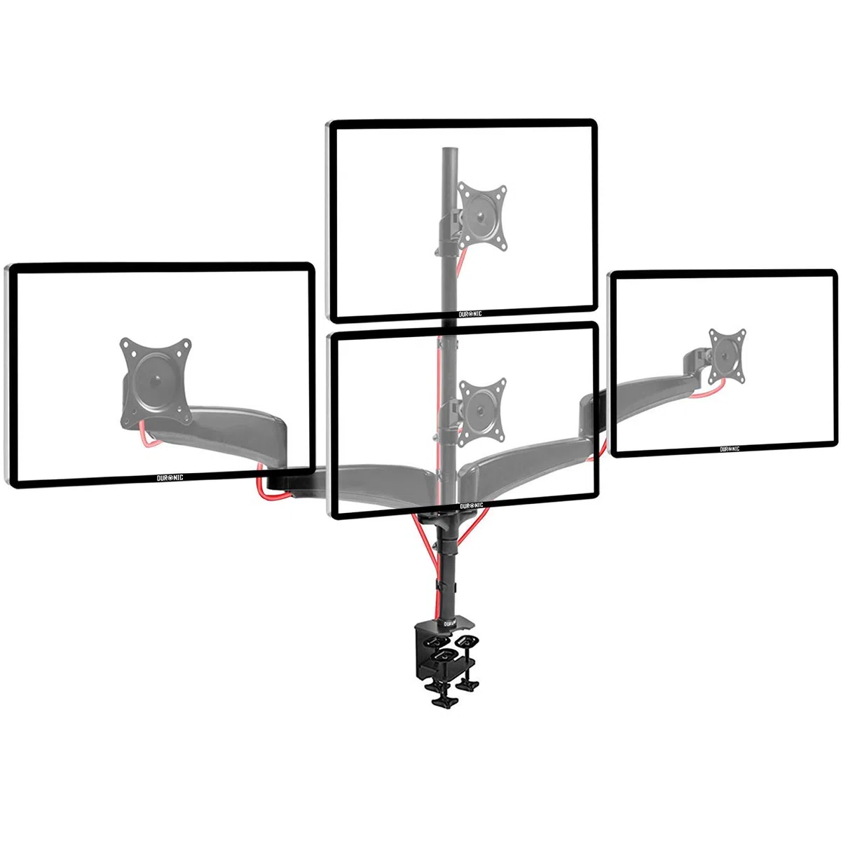 Duronic DM453VX1 Support 4 écrans d’Ordinateur à Pince VESA 75 100