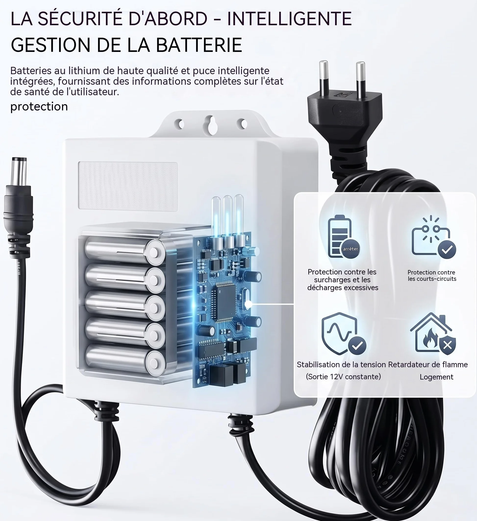 UPS 12V 2A Mini Onduleur Alimentation de Secours sans Interruption Batterie Intégrée 3600 mAh Prise DC 5.5x2.1mm