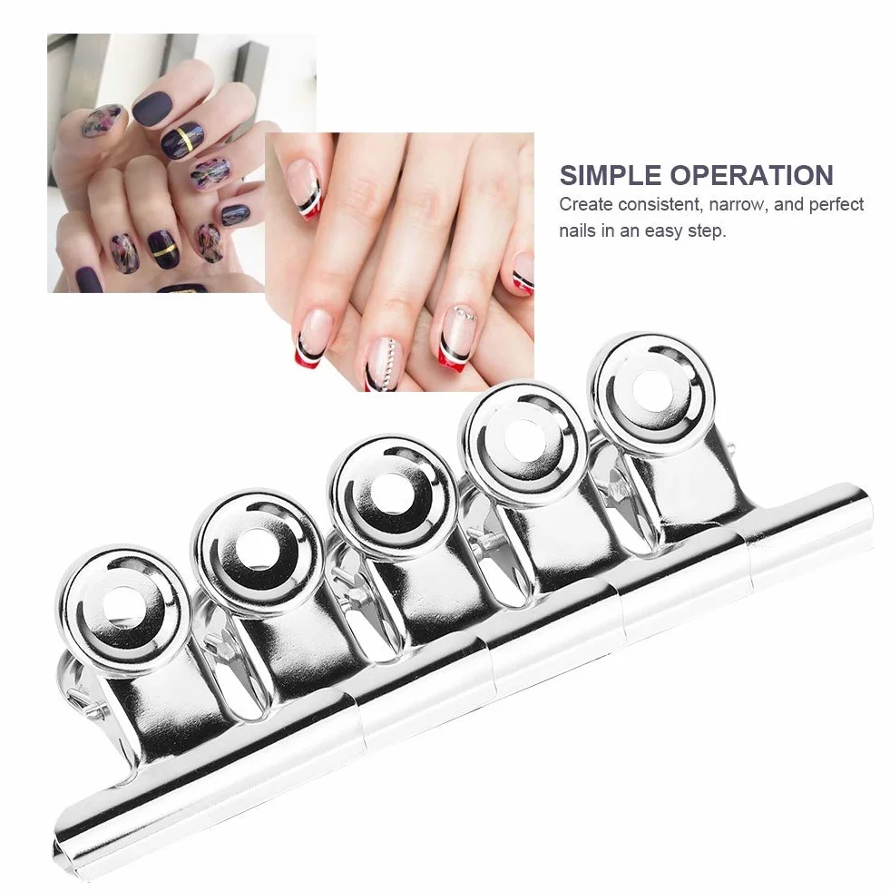 Pinces à Ongles en Acier Inoxydable Argent Courbe pour Extension d'Ongle Nail Art Clips 5 Pièces