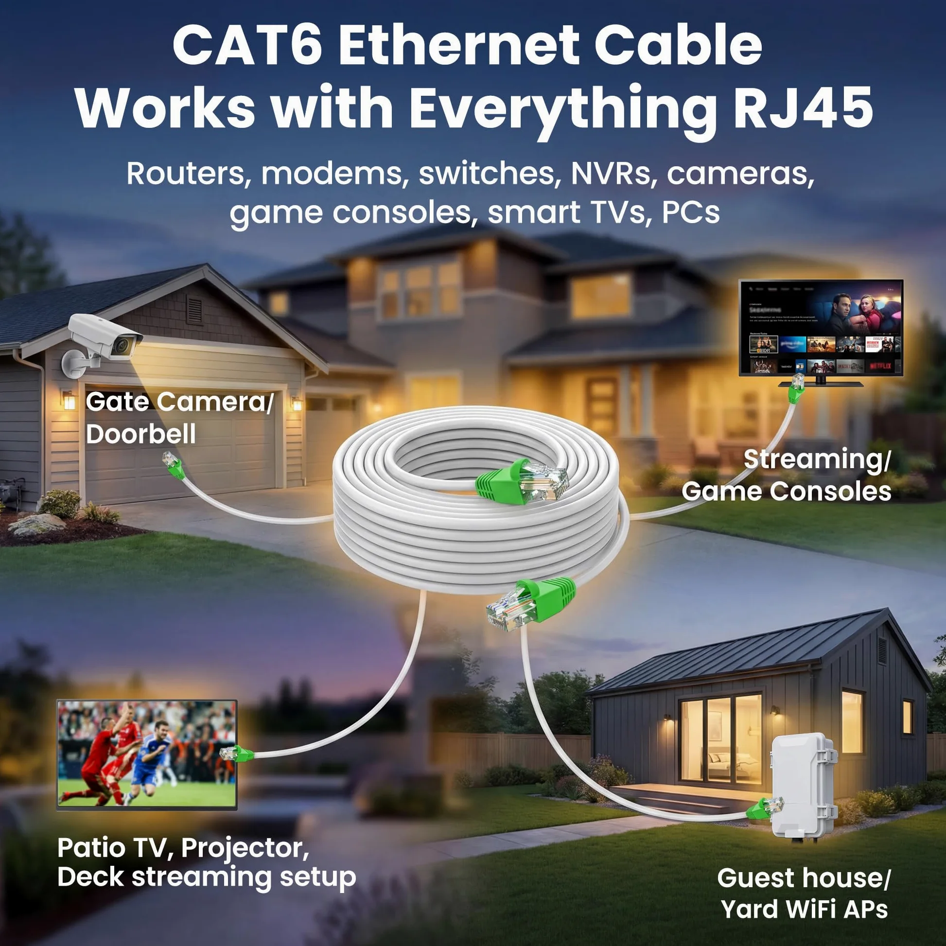 GEARit Câble Ethernet extérieur Cat6 (15,2 m) 23 AWG en cuivre pur, FTP, LLDPE, imperméable, enfouissement direct, dans la terre, résistant aux UV, PoE, réseau, LAN, Internet, câble Cat 6, Cat6 – 15,2