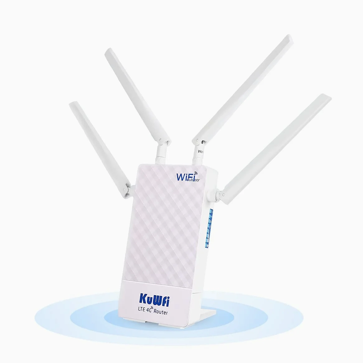 Routeur 4G SIM, KuWFi Routeur Extérieur étanche 4G LTE avec Emplacement pour Carte SIM, Modem 4G pour Orange SFR ILIAD Vodafone, 150 Mbps/sans Fil jusqu'à 300 Mbps, Port LAN/WAN, 4* Antennes