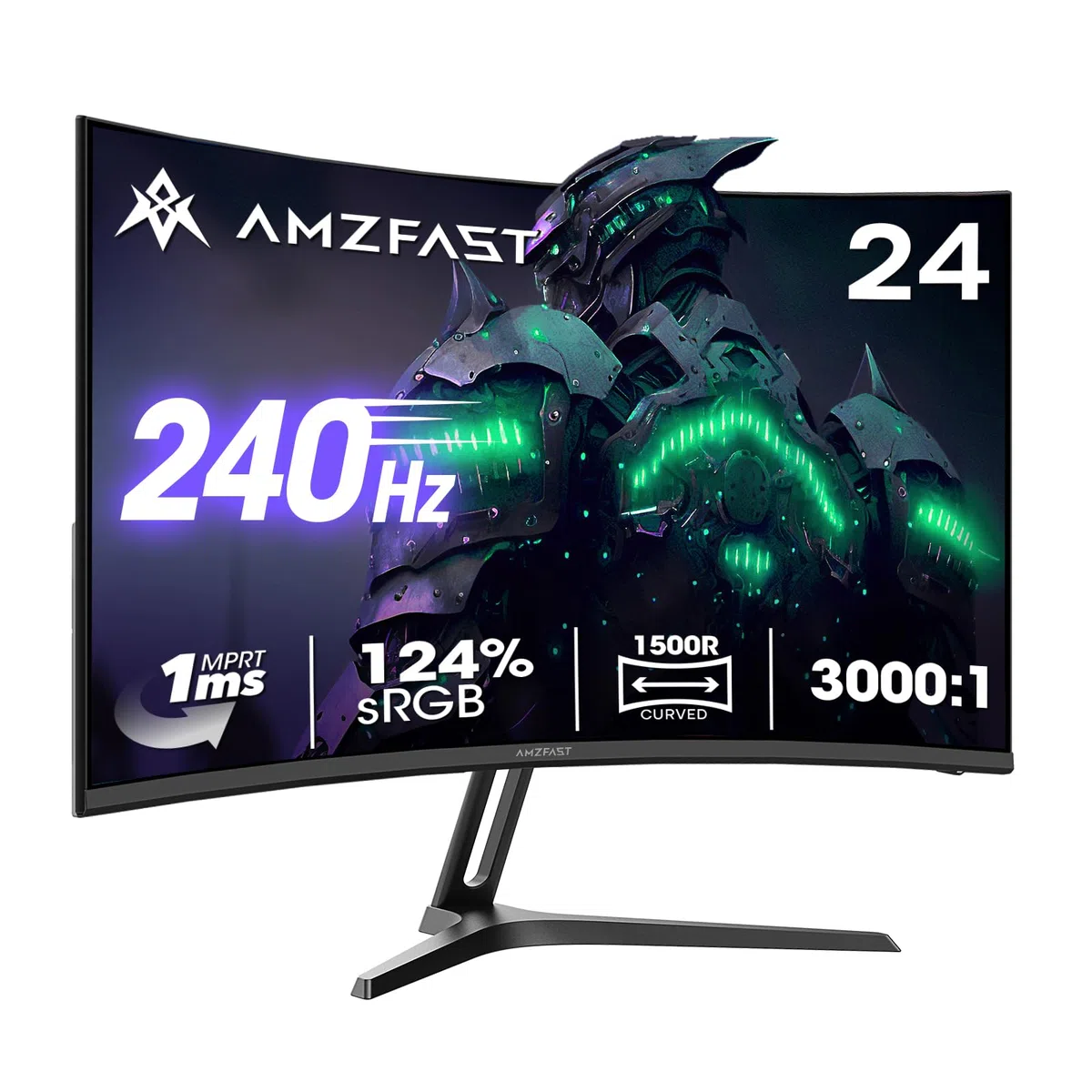 Amzfast Ecran PC Gamer Incurvé 24 Pouces 240Hz/FHD 1920x1080 Moniteur, DCI-P3 93% / sRGB 124%, 1ms MPRT, Anti-Lumière Bleue, Adaptive Sync, VESA 75x75, AMZG24C1Pro