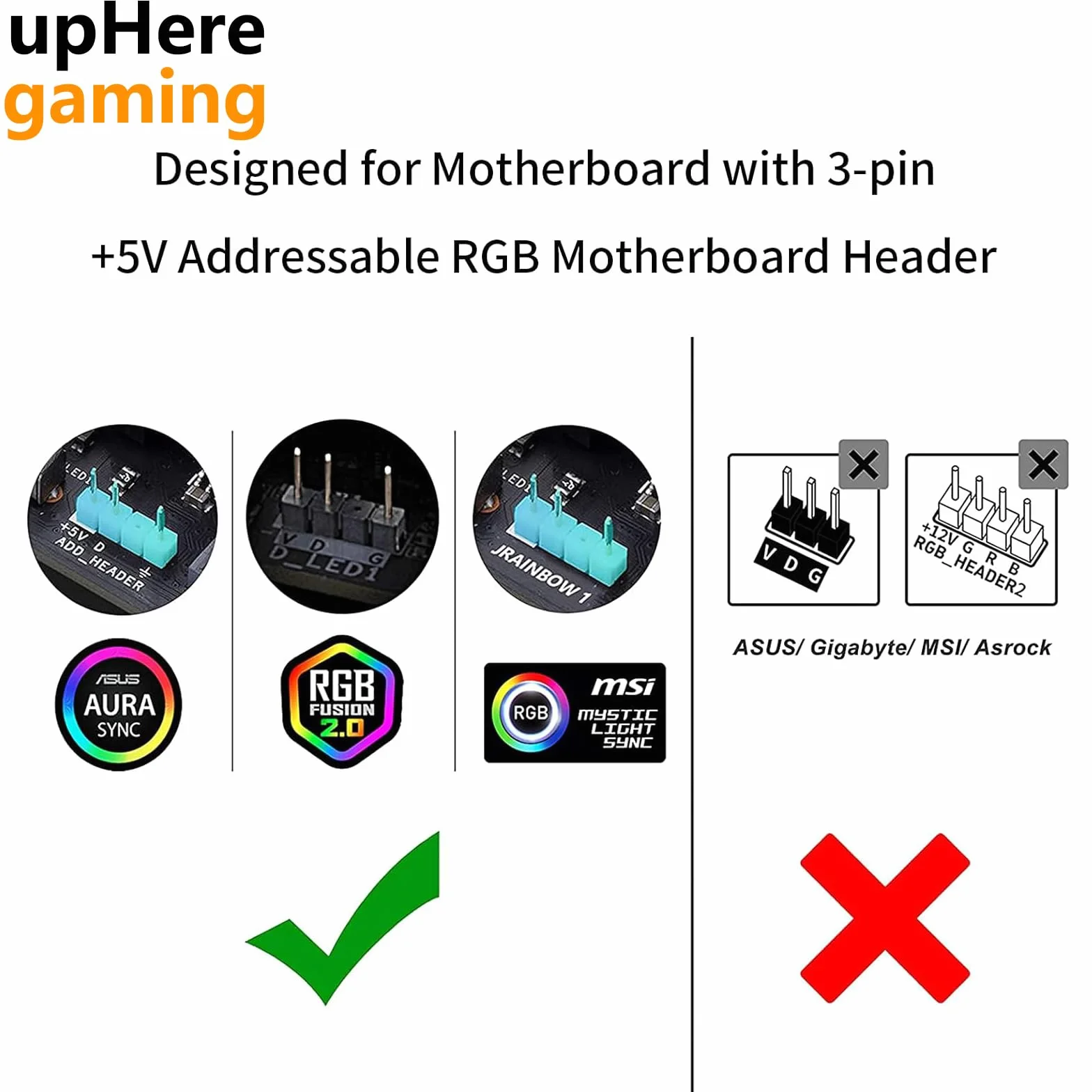 Hub ARGB Adaptateur RGB 1 à 4 Splitter Cable 30 cm Broches Mâles upHere Gaming